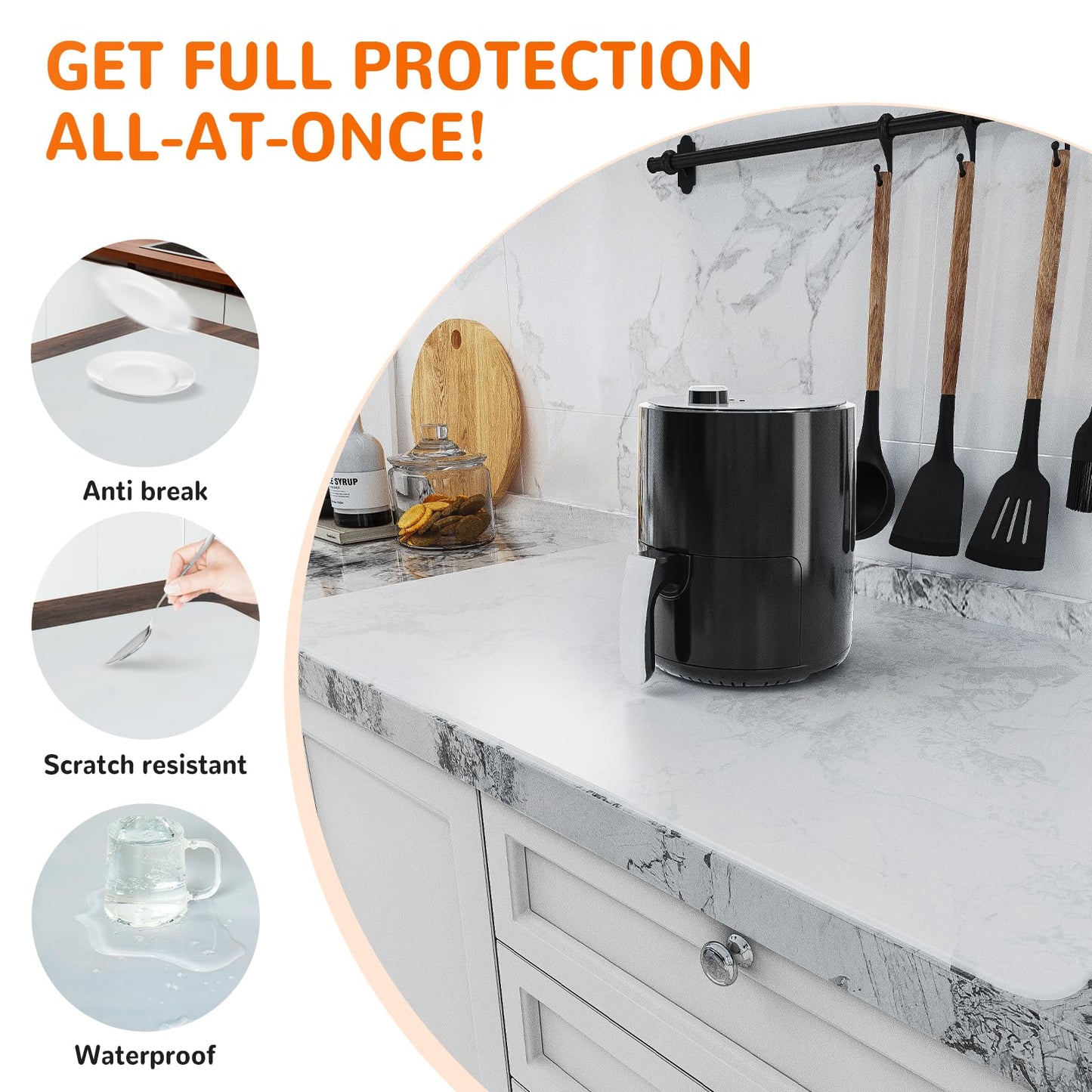 Warome Silicone Mat,47"x 23" Silicone Mats for Kitchen Counter, Waterproof Heat Resistant Mat, Extra Large Countertop Protector, Nonstick Baking Mat,Shipped No Creases- White Translucent