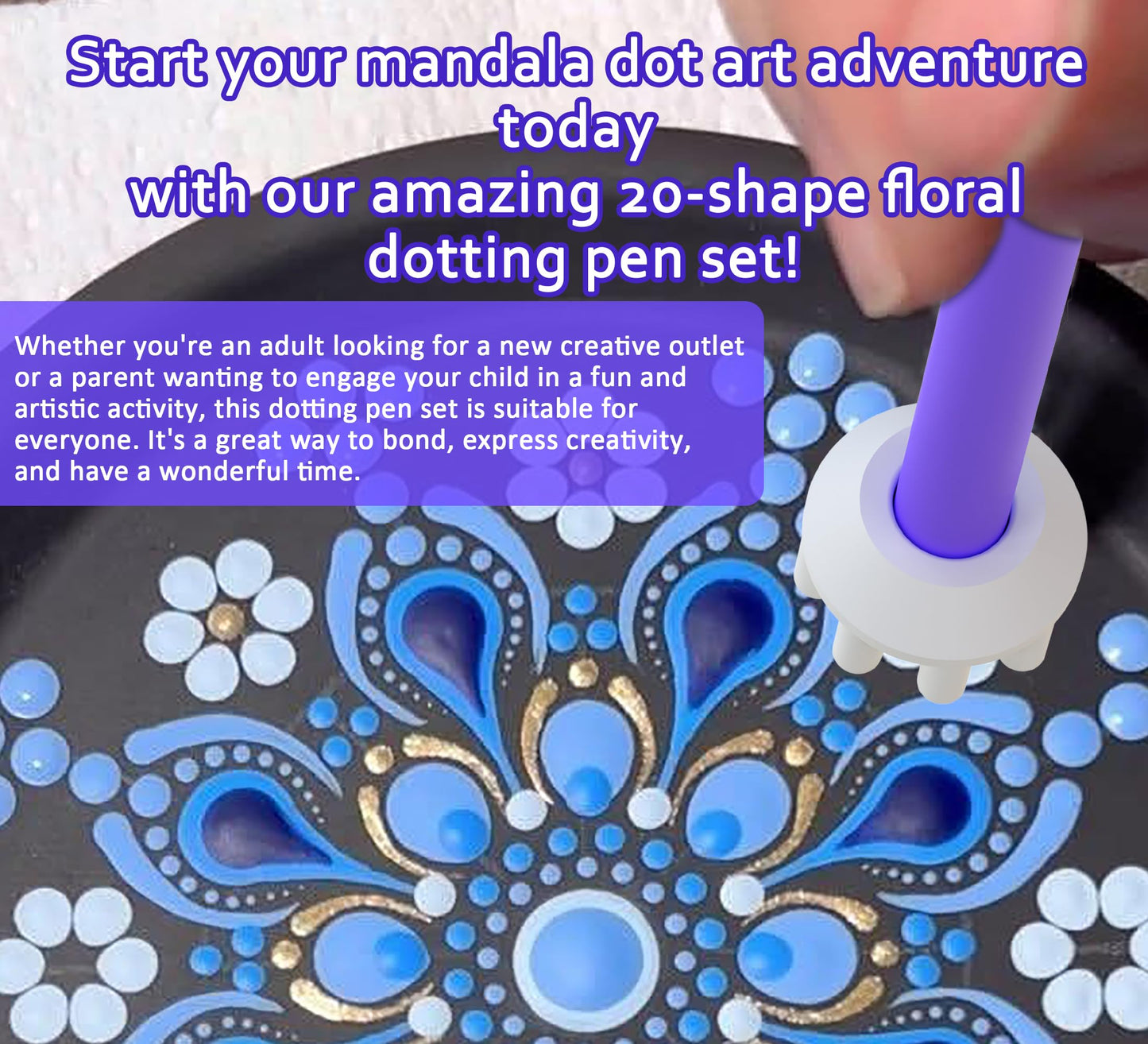 GEOCCI Flower Petal Tools for Dot Painting，40 Petal Shapes Dotting Tool，Mandala Dot Art Tools for Rocks，Embosssing Tools for Painting Dots (Shape C)
