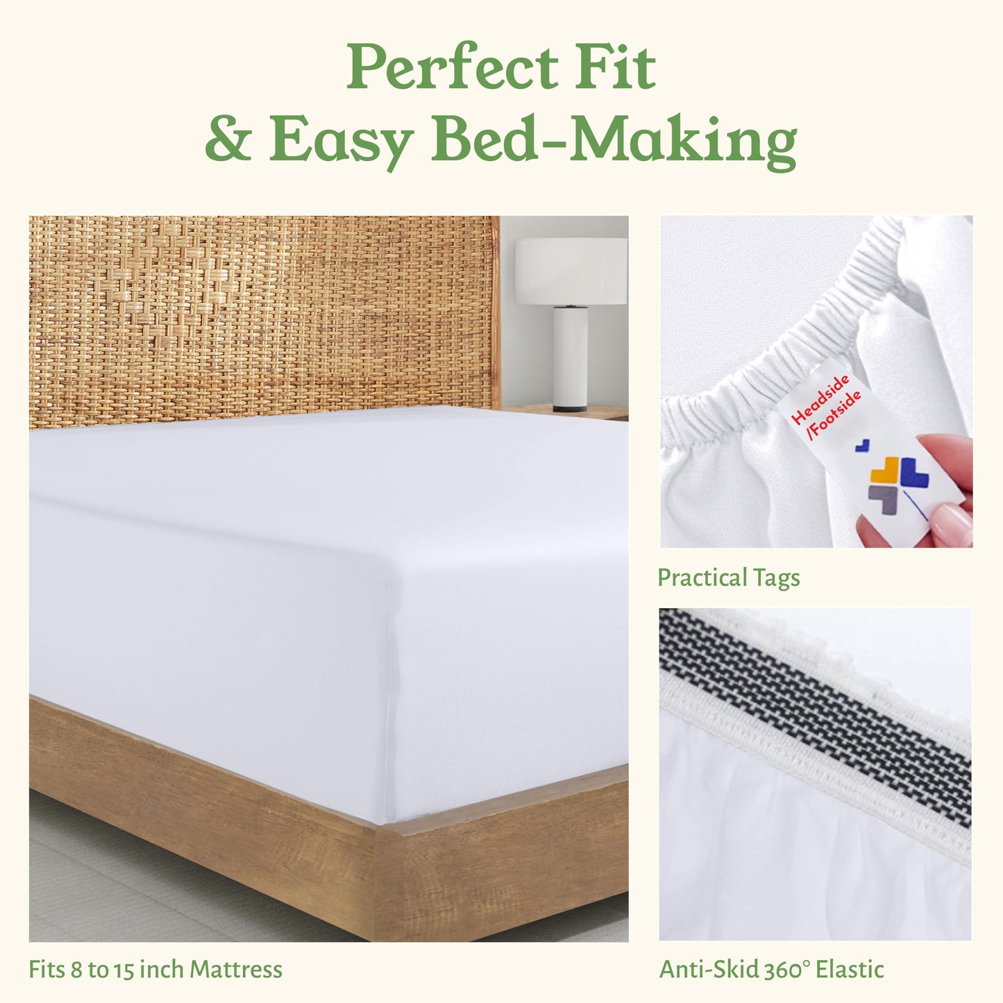California Design Den 100% Organic Cotton King Fitted Sheet Only, Deep Pocket, Percale, Lightweight, Snug-Fit, Crisp, King Size Fitted Sheet Only, Elastic, 1 Pc White Fitted Sheet King