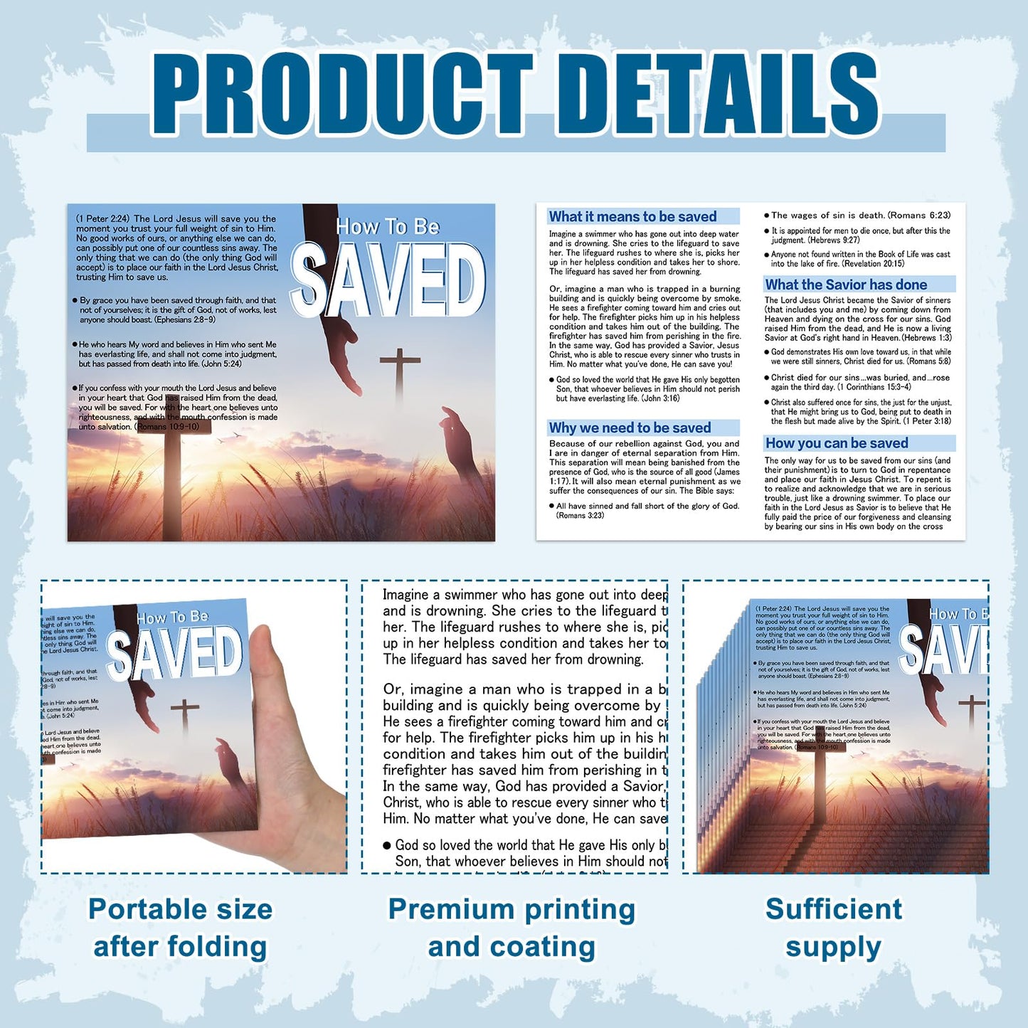Dunzoom 300 Pcs Gospel Tract Card Salvation Plan Cards Bible Tracts Christian Inspirational Bible Verses Greeting Men Women Church Supplies(How to Be Saved)