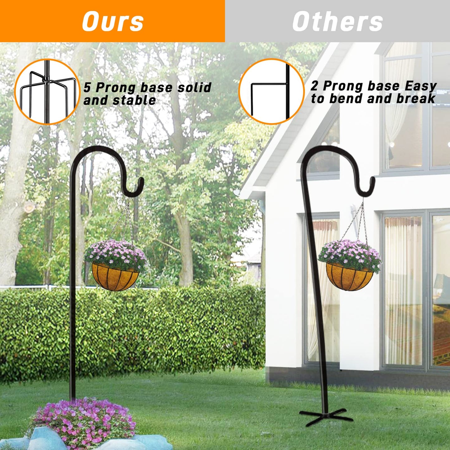 Rexwnadu Shepherds Hook 76 Inches 2 Packs for Bird Feeder Heavy Duty Adjustable Outdoor Shepherd Hooks with 5-Prong Base for Lanterns Planting Hanger Weddings (76")