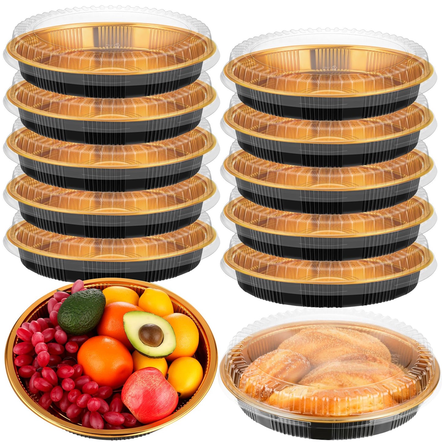 Yoiemivy Disposable Pie Carrier with Clear Lid, 9''/11'' Plastic Serving Tray Round Pie Platters Pizza Container for Pies Salad Meal Prep (12 Pack, 11 inch)