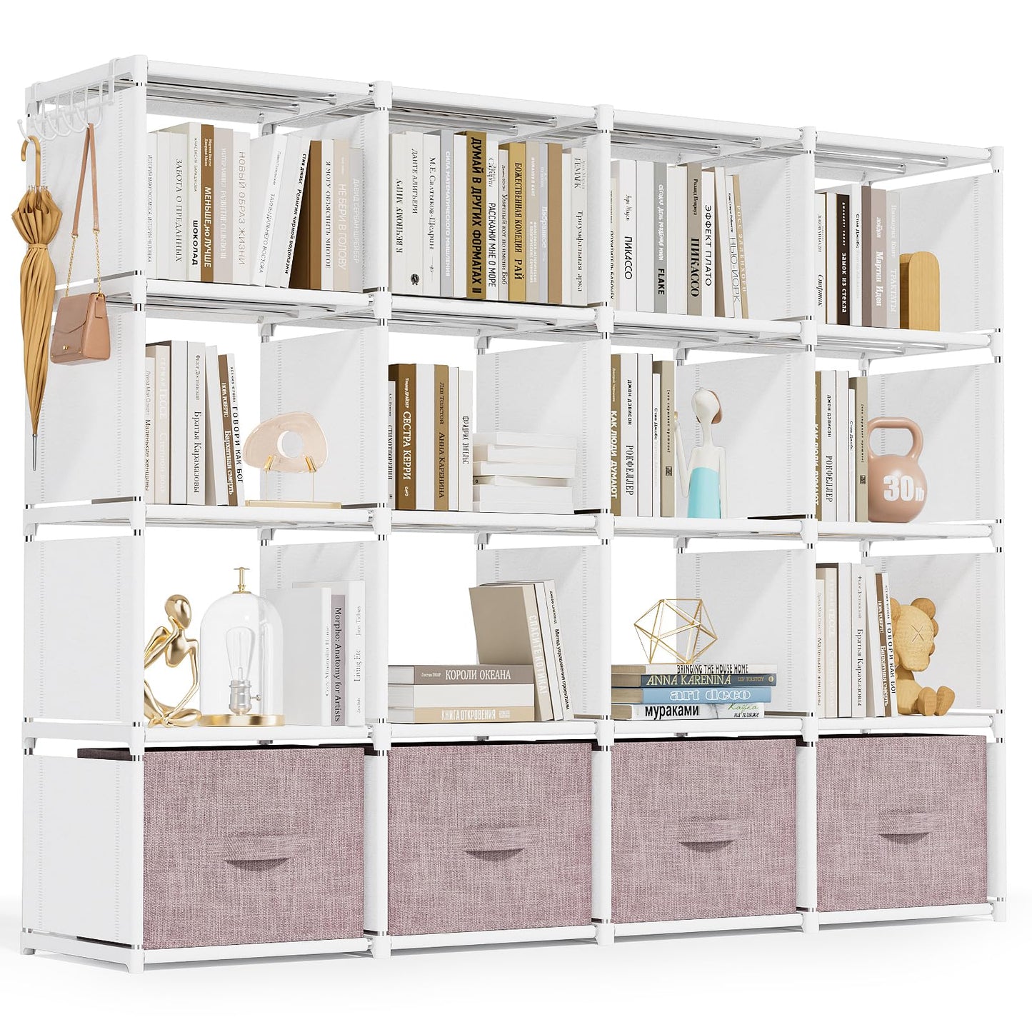 Mavivegue Book Shelf, Storage Organizer, DIY Bookcase, Metal Bookshelf, Display Shelf, Tall Bookcase for Bedroom, Living Room,Office,Closet - 16 Cube, White