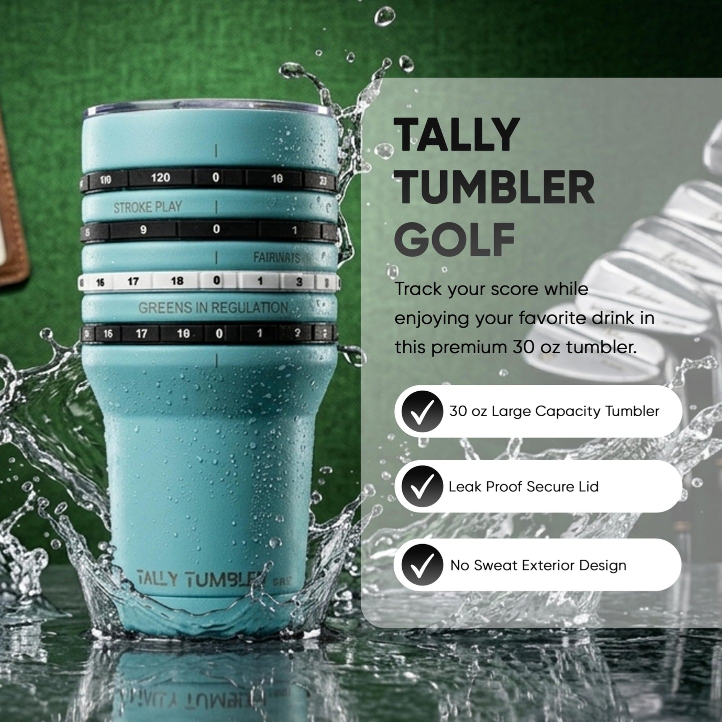 Tally Tumbler Golf Stainless Steel Cup, 30 oz Leak Proof Lid, Double Wall Insulation, Golf Tumbler with Score Keeping Counter (Cart Path Coral)