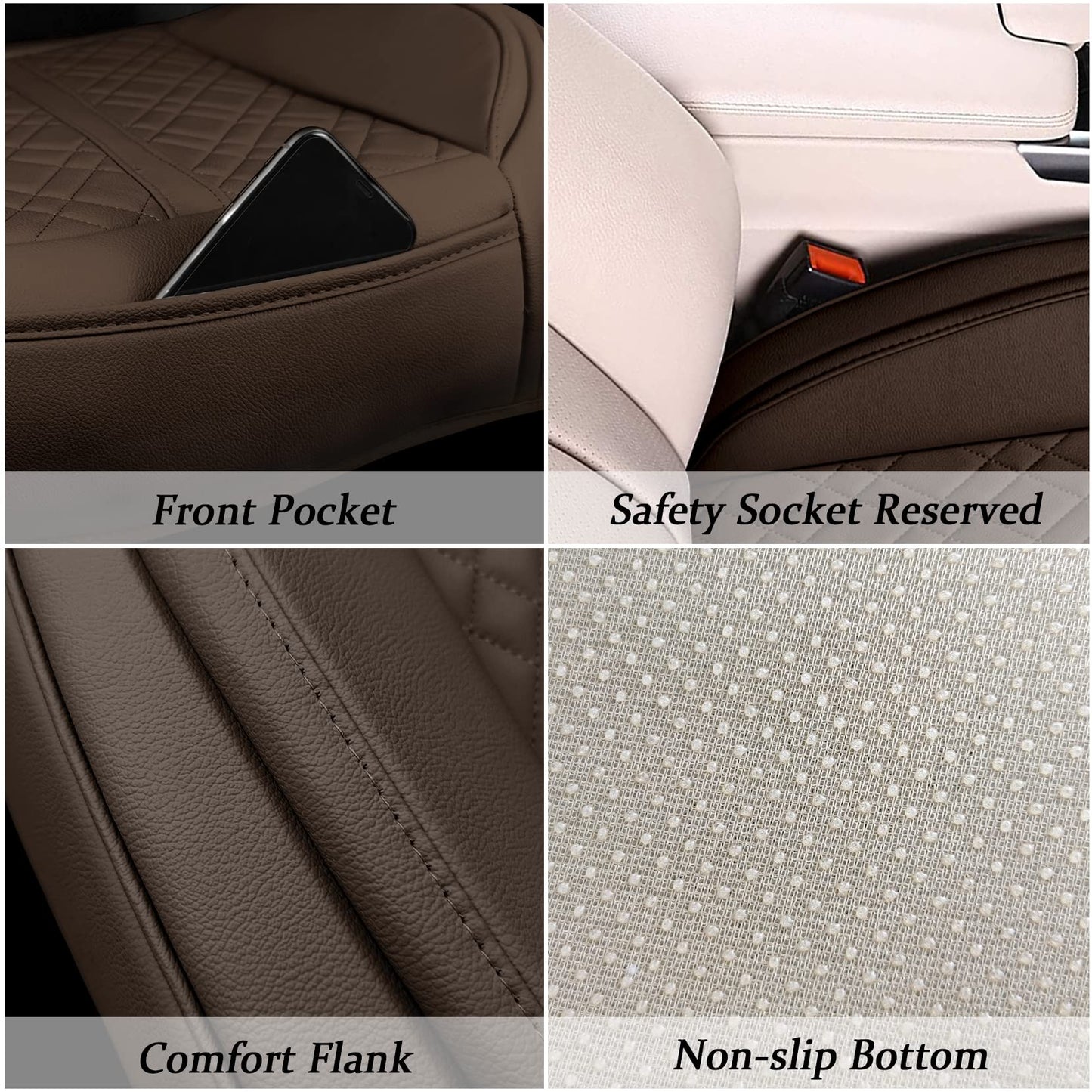 2 Pack Car Seat Cover for Front Car Seat Bottom,Luxury PU Leather Seat Cushion Protector Auto Interior Seat Cover Without Backrest,Full Wrapping Edge Works with Sedan SUV Pickup Minivan (Brown)