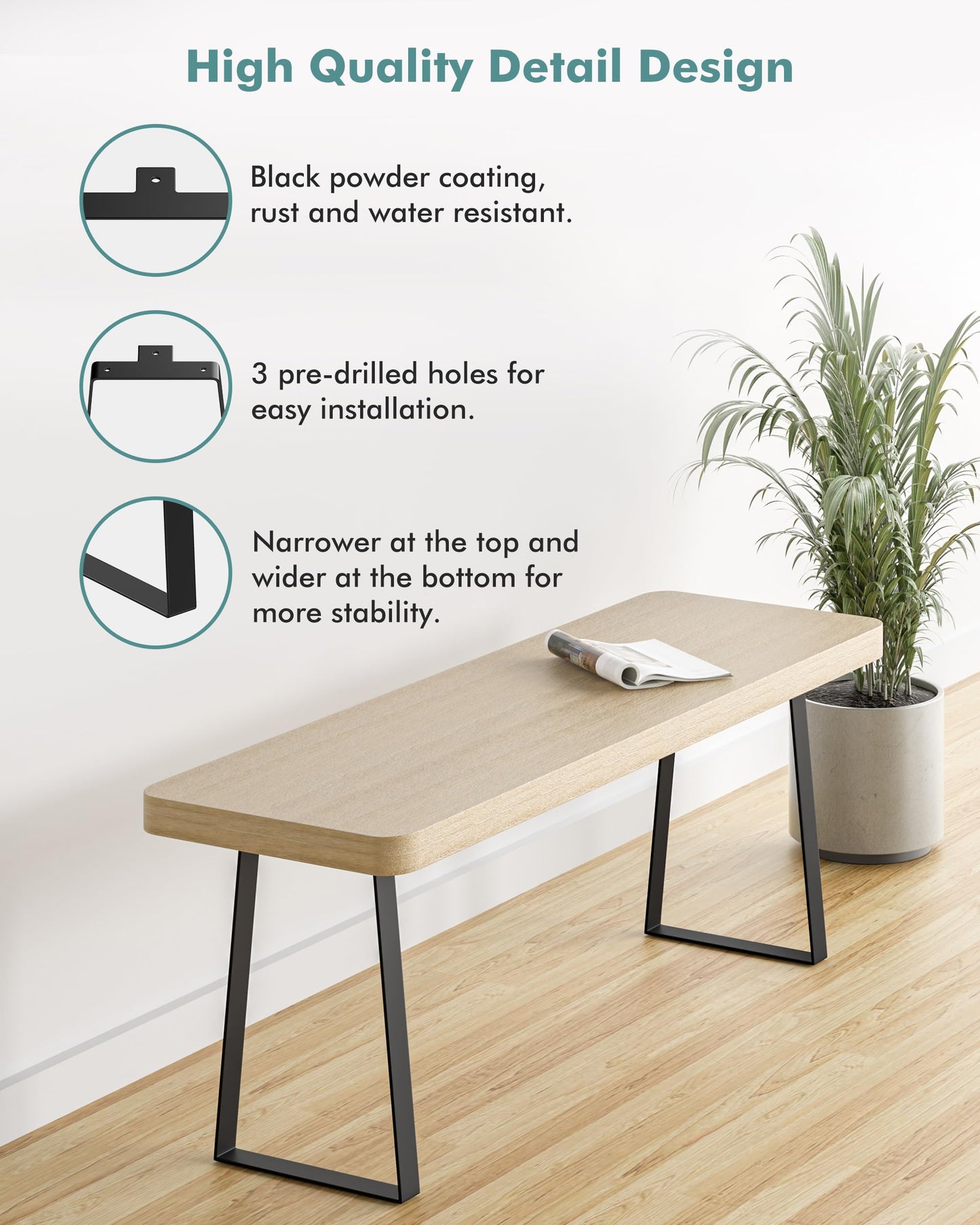 TITECK 16” Trapezoid Metal Table Legs Set of 2, Replacement Furniture Legs for DIY Coffee Tables, Modern Desks, Night Stands, Bench, Sofa with Heavy Duty Iron and Industrial Design - Black