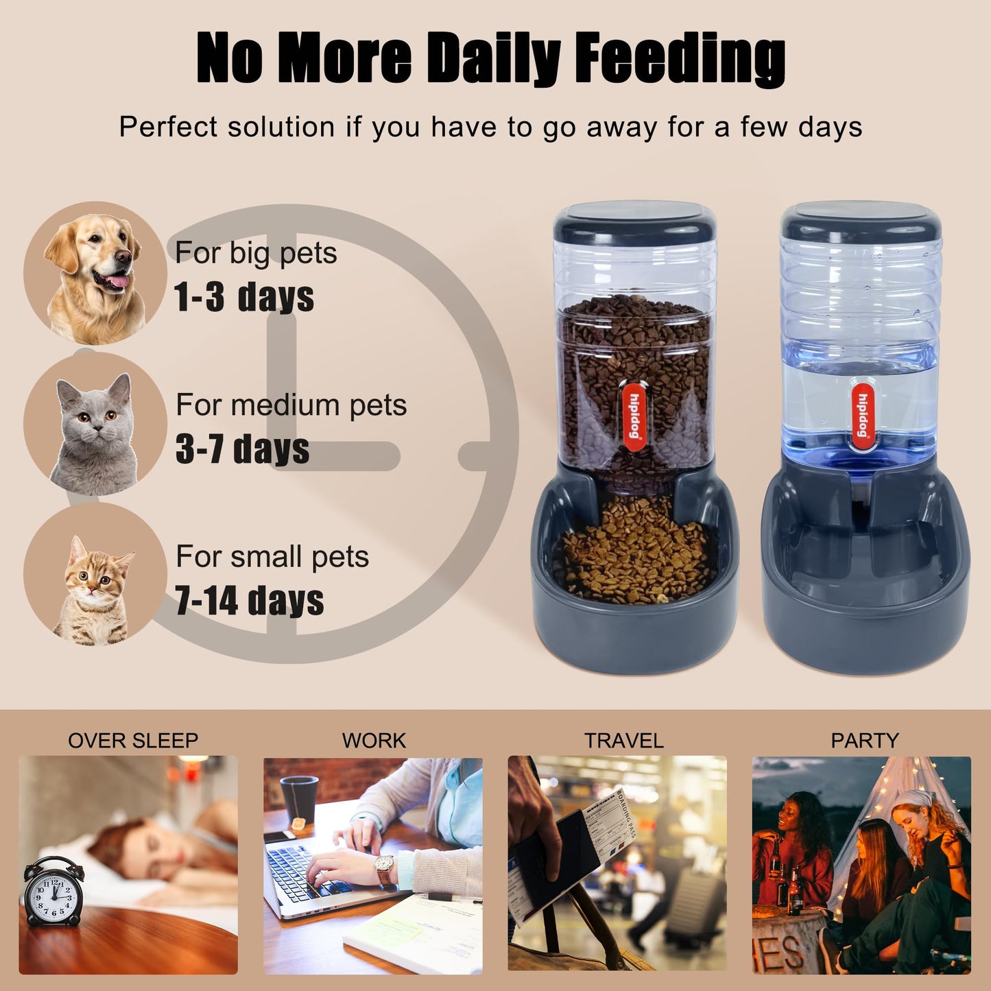 Automatic Pet Feeder Small&Medium Pets Automatic Food Feeder and Waterer Set 3.8L, Travel Supply Feeder and Water Dispenser for Dogs Cats Pets Animals