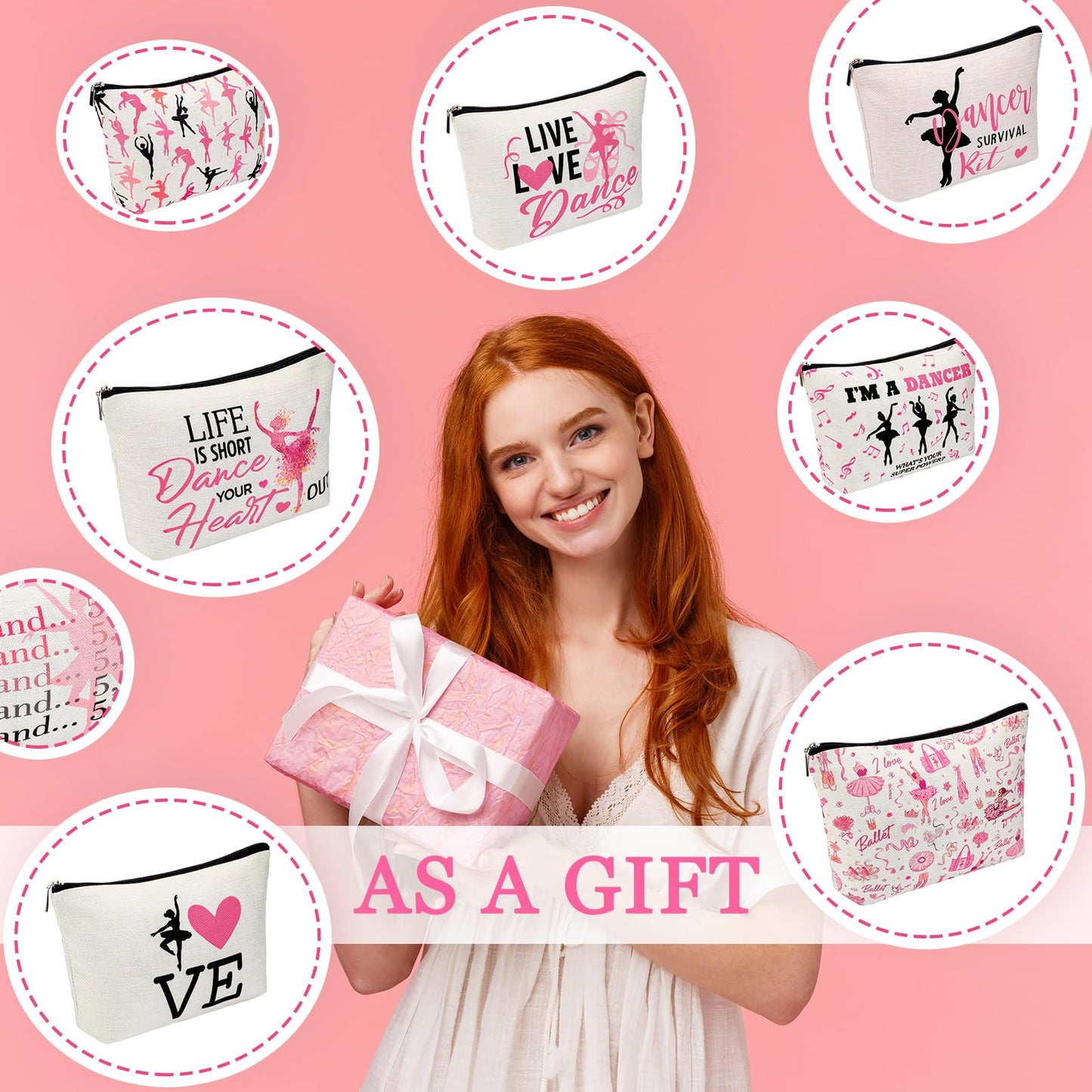 Silkfly 12 Pcs Dance Makeup Bag Ballet Cosmetic Bag Ballet Lover Gift Portable Travel Dance Stuff Teacher Appreciation Gifts Toiletry Zipper Pouch for Women