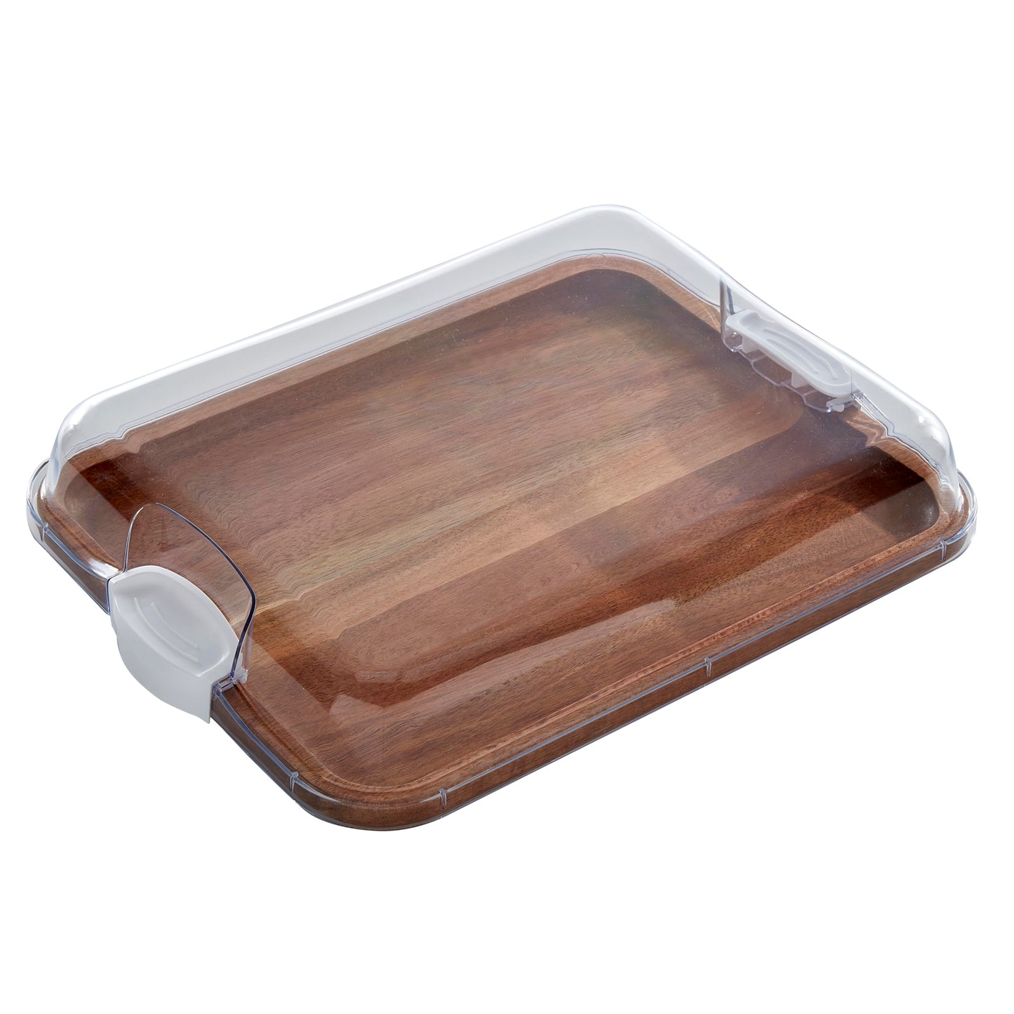 FARBERWARE Build-A-Board Acacia Cutting Board with Built-in Storage Compartments, Clear Locking Lid & White Handles, Great for Charcuterie & Snacks