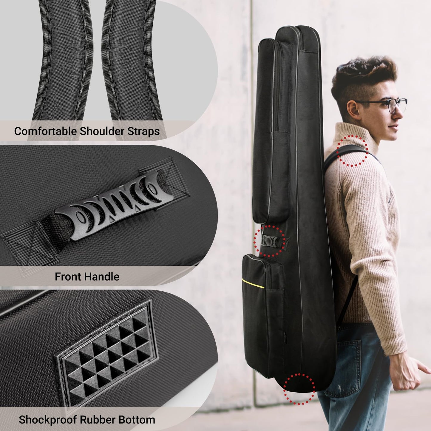 CAHAYA Acoustic Guitar Case Soft - Water-Resistant Guitar Bag with Large Top Pocket Back Hanger Loop 0.5 Inch Thick Padding Guitar Gig Bag for 39/40/41 in CY0177
