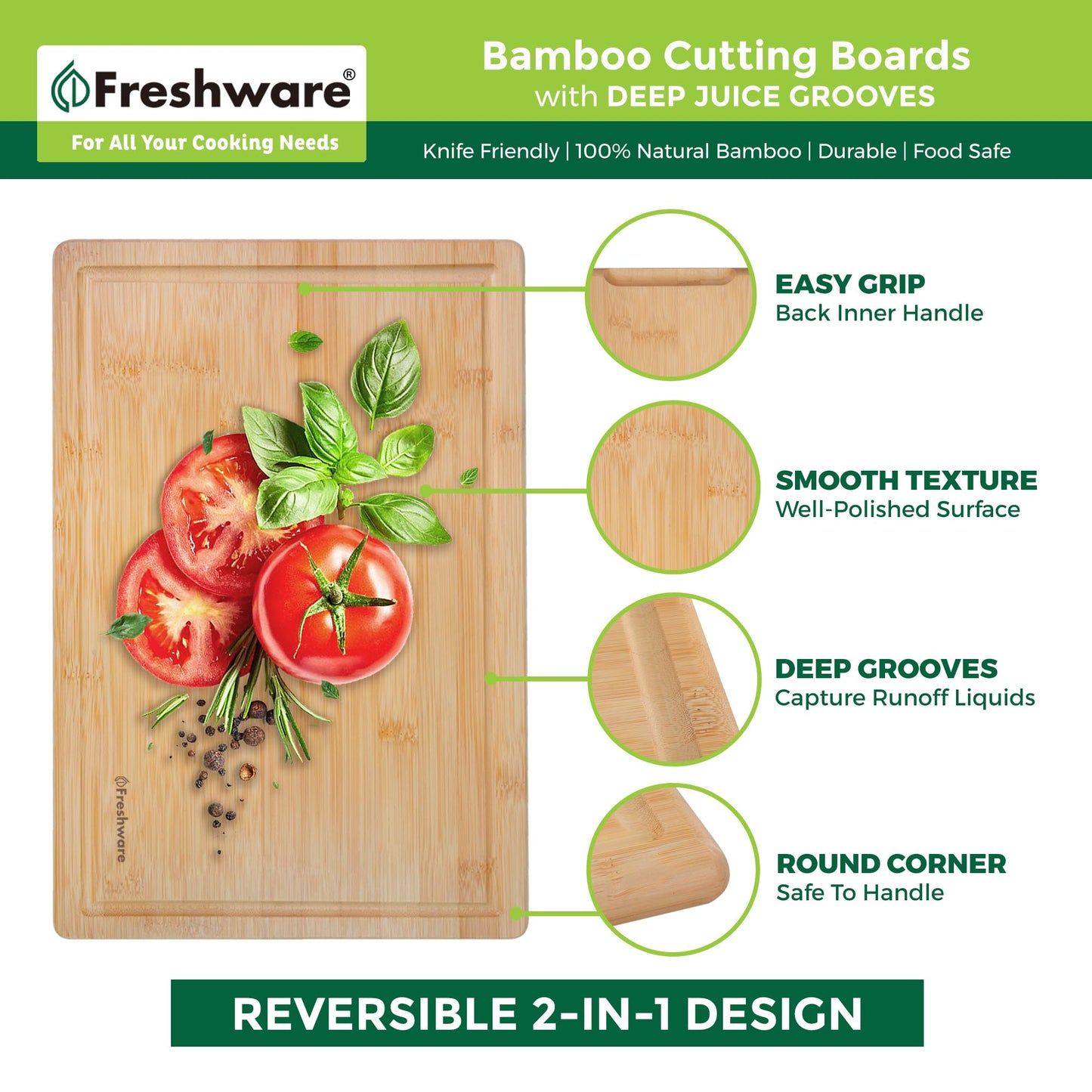 Freshware 24 Inch 3XL Bamboo Cutting Boards for Kitchen, Stove Top Butcher Block, Extra Large Wooden Carving Board for Meat, Veggies, Charcuterie Board with Deep Juice Grooves (3XL, 24x18)
