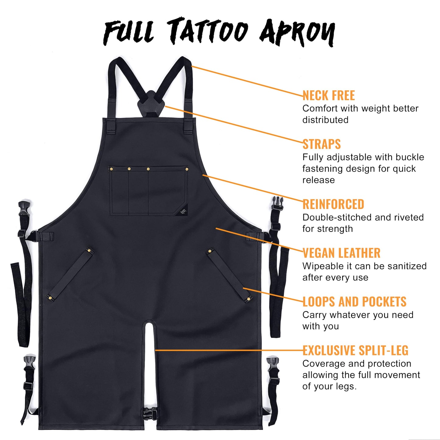 Under NY Sky Tattoo Apron - Vegan Leather, Wipeable - Split-Leg, Cross-back Straps - For tattoo artist, Tattooist, Studio, Barber