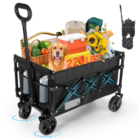cjc 220LBS Folding Wagon Cart, Heavy-Duty Wagon Carts Foldable with 360° All Terrain Wheels, Large Capacity Outdoor Utility Collapsible Wagon for Camping Grocery Beach Garden 27.5" x 16.9" x 35.4"
