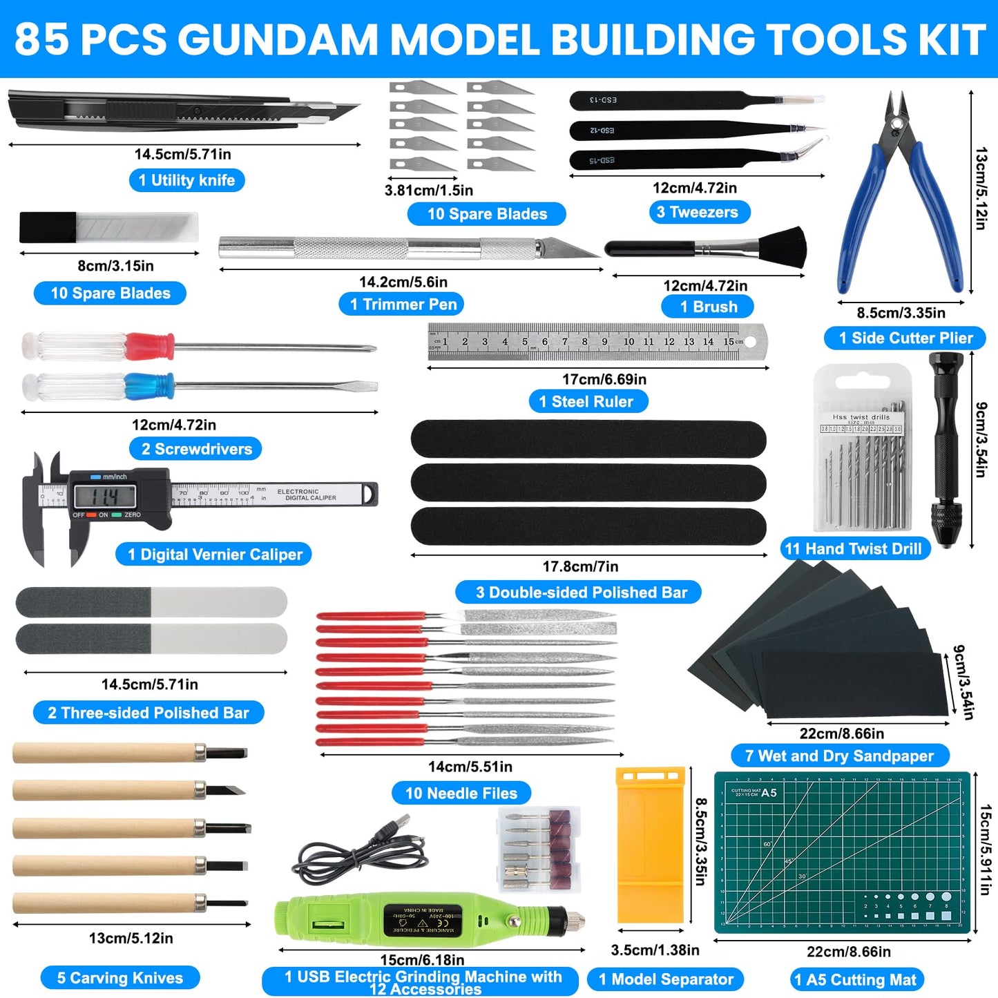 85Pcs Modeler Basic Tools Craft Set, Gundam Modeler Tool Set, Professional Hobby Model Tool Kit, Hobby Building Tools Kit with Tool Case Perfect for Gundam Car Model Building Repairing and Fixing