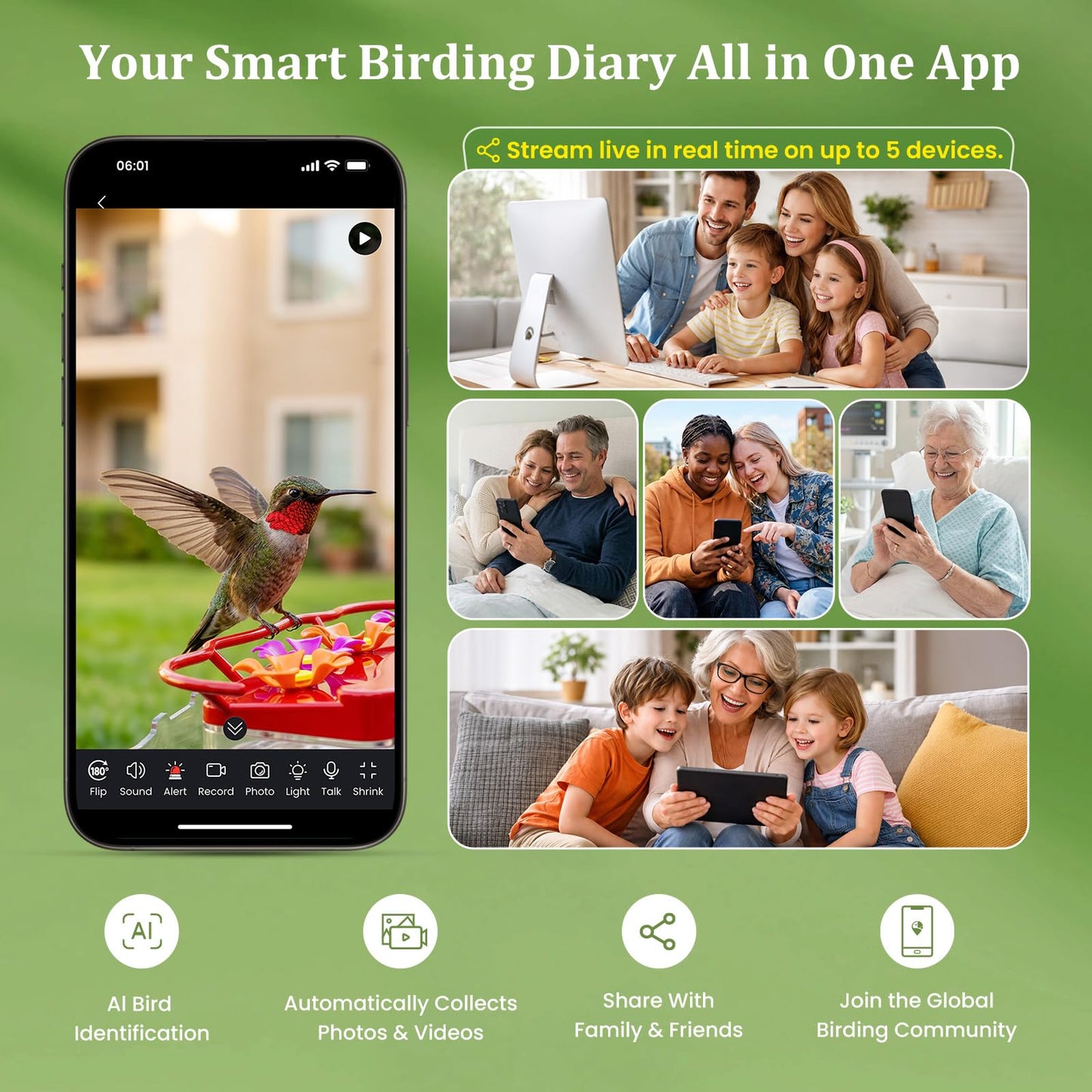 Freeseason 2K Smart Window Hummingbird Feeder Camera with AI Identify, Auto-Capture Fast Moments, IP65 Waterproof & Ant Moat, Strong Suction for Apartment/Cat TV, Best Gift for Bird Lovers