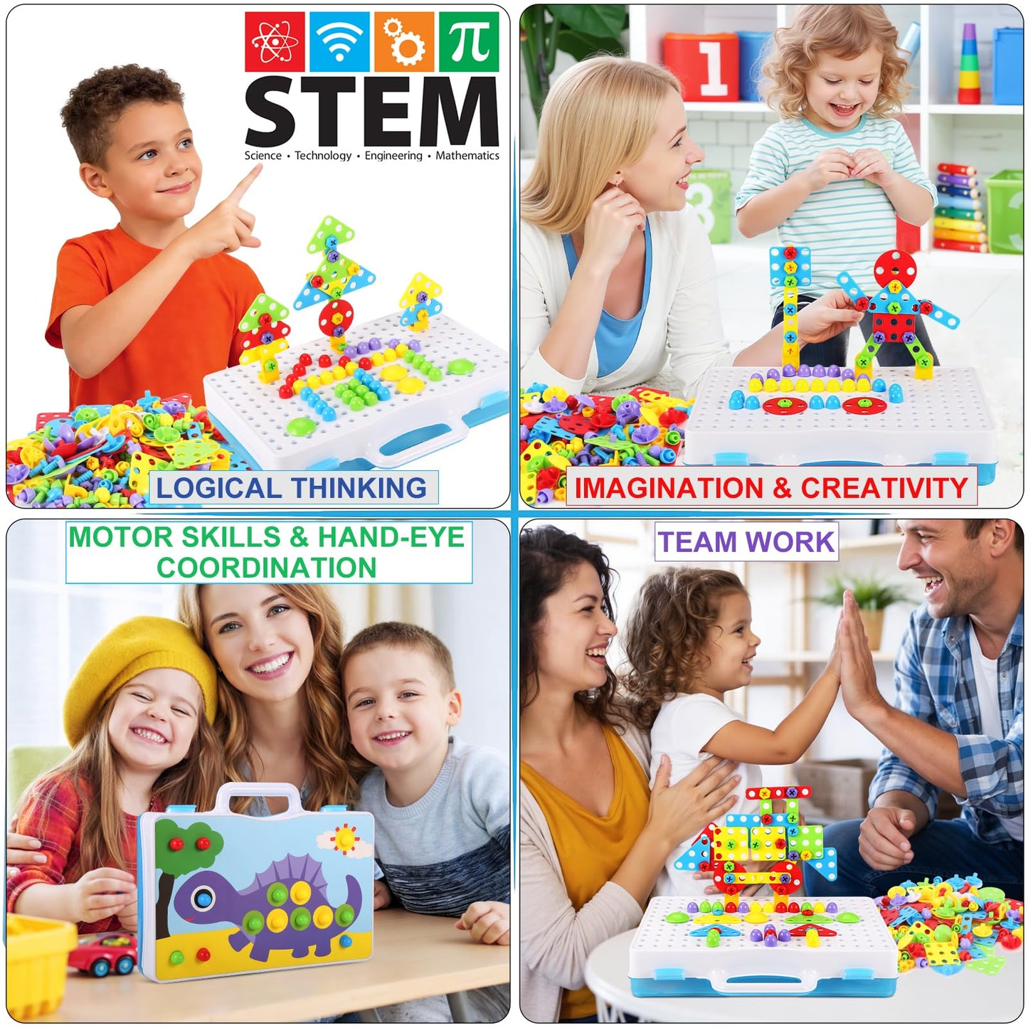 Parhlen Educational Toys Building Blocks, 244 Pieces Electric Screwdriver DIY Building Toys for Both Boys and Girls, Educational Construction Building kit for Kids Ages 4 5 6 7 8 9 10 Year Old