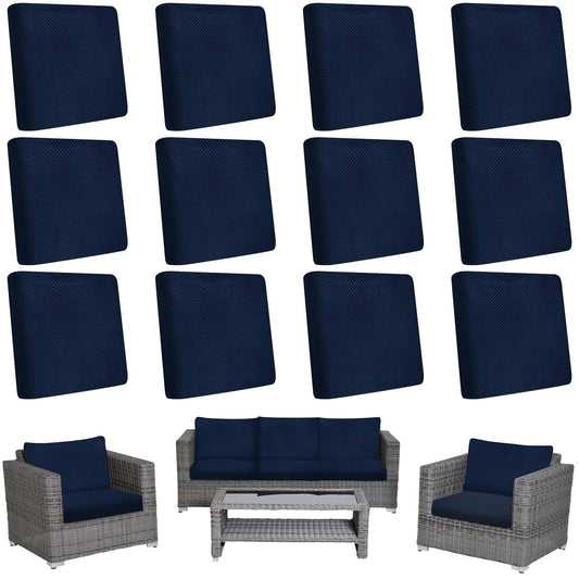12 Pcs Patio Couch Cushion Covers, Individual Couch Slipcovers Set, Washable Sofa Seat Cushion Cover with Elastic Bottom for Porch Living Room Home Furniture Protector