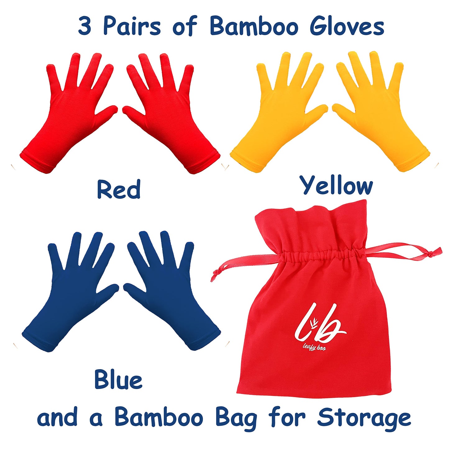 Bamboo Gloves for Eczema, Childrens Age 8-10, Kids Eczema Gloves, Overnight Moisturizing Gloves, Skin Repair Gloves, 3 Pairs of Gloves