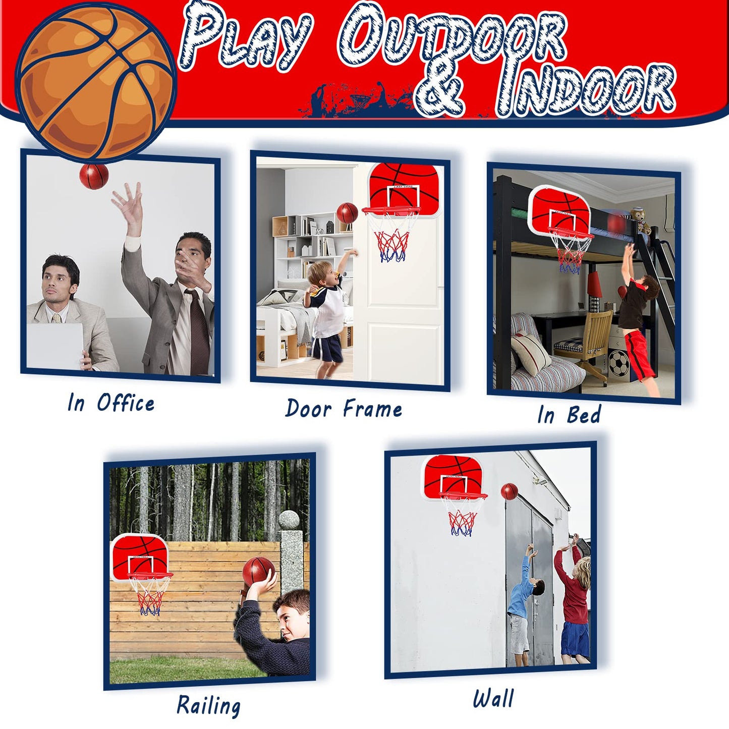 KAEGREEL Mini Basketball Hoop for Kids and Adults, 2 Ball Basketball Hoop Set for Indoor Outdoor Wall Mounted, Fence, Door and Room, Toy Sport Game for Boys Girls Toddler Children