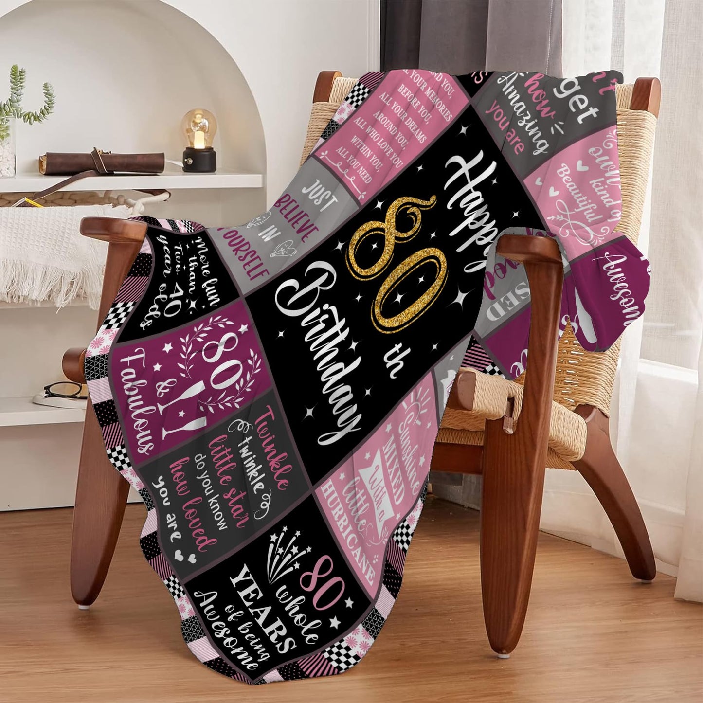 80th Birthday Gifts for Women, 1946 Birthday Gifts for 80 Year Old Blanket, 50"x60" Happy 80th Throw Blanket for Wife Mom Friend Sister Grandma
