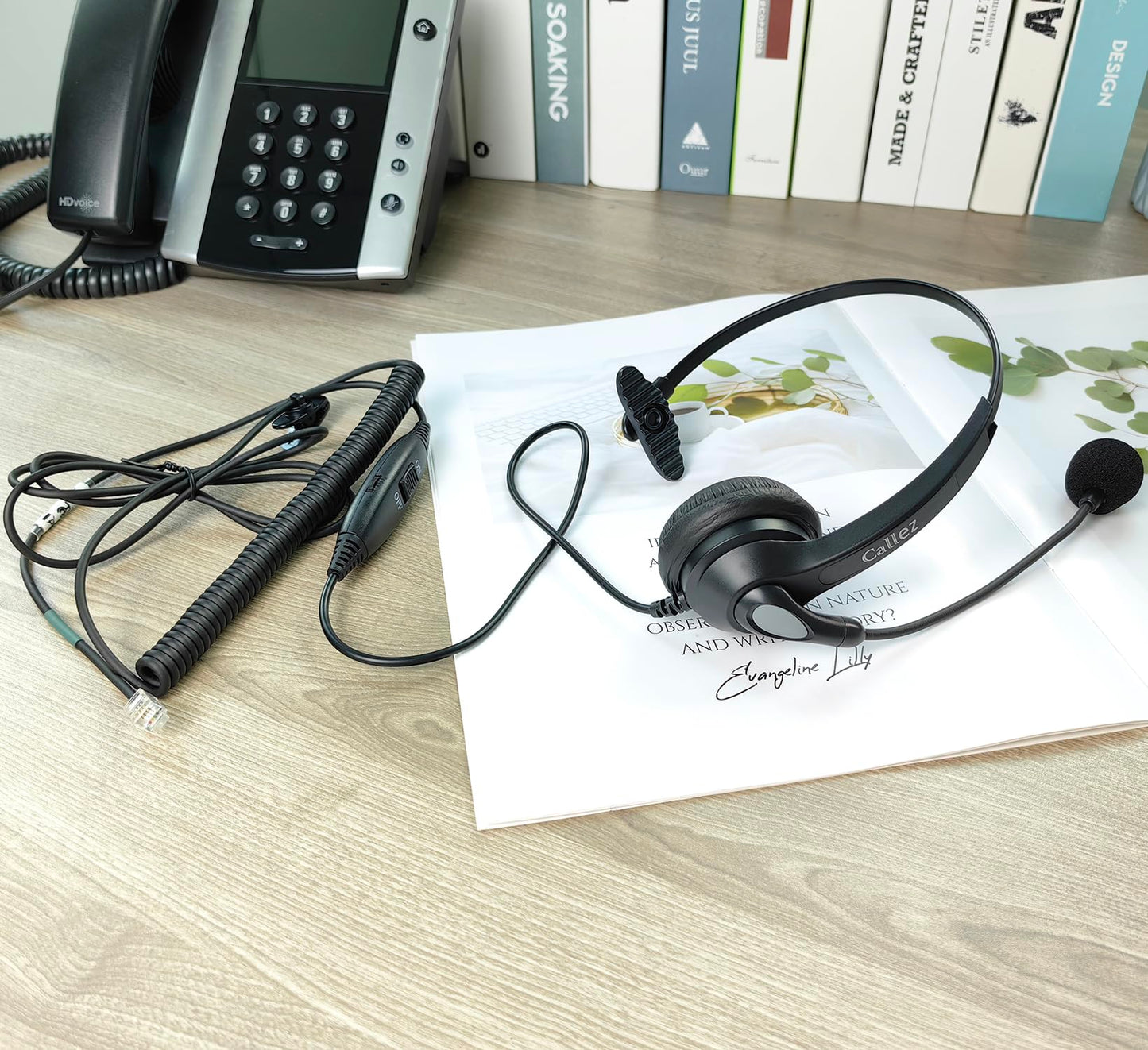 Callez Wired Telephone Headset Mono, Call Center RJ9 Phone Headset with Noise Canceling Mic Compatible with ShoreTel 480 Plantronics T10 Polycom Zultys Toshiba NEC DT300 Landline Deskphones