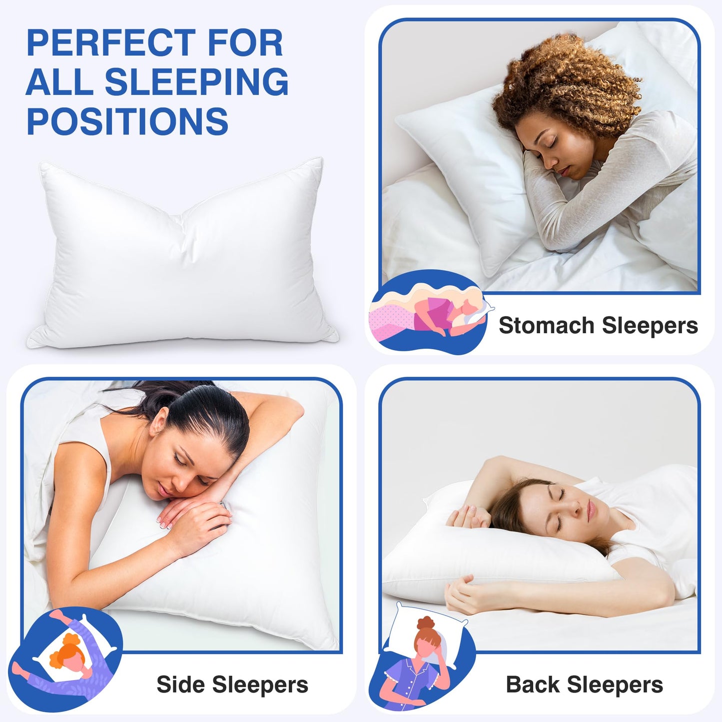 zibroges Goose Feather Pillow Queen Size Pack of 2 - Down Hotel Bed Pillows for Sleeping, Soft 600 Thread Count Cotton Cover, Fluffy Support Surround Fill Polyester for Back, Stomach, Side Sleepers