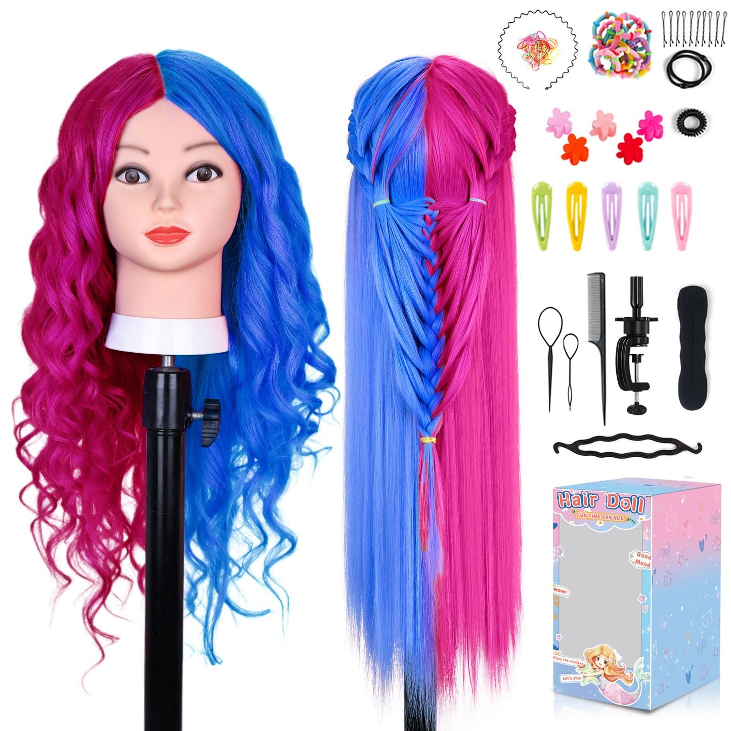 Mannequin Head with 60% Real Human Hair, Beauty star 26" Cosmetology Manikin Head, Doll Head for Hair Styling to Practice Styles, Hairdressing Training Braiding Maniquine Heads with Table Stand