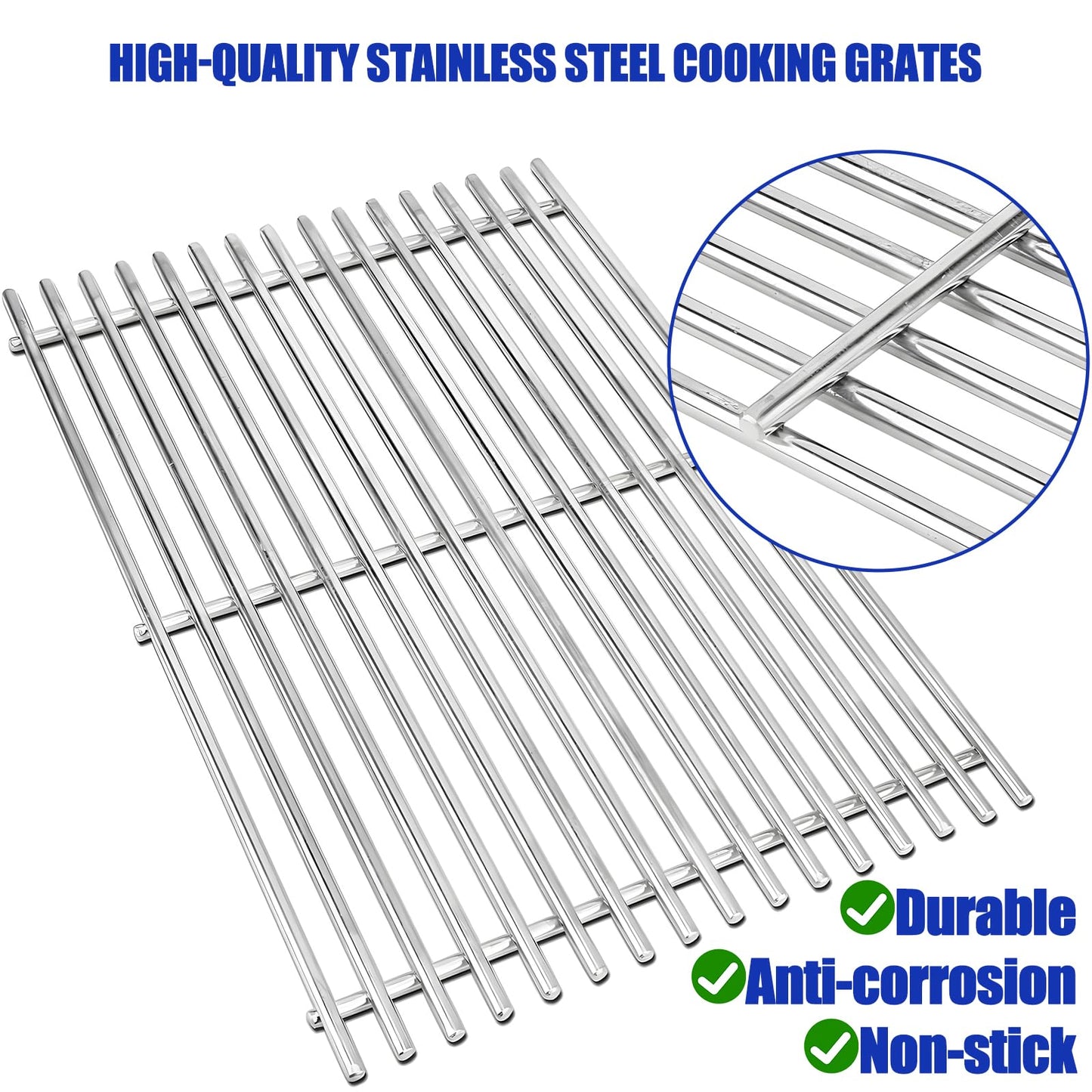 7638 Stainless Steel Grill Grates Replacement Part for Weber Spirit E-310 E-320 S-310 300 Series,Spirit II E-310 SP320 Spirit 700, Genesis Silver Gold B/C Grill Accessories, 2-Pack 17.5in Cooking Grid