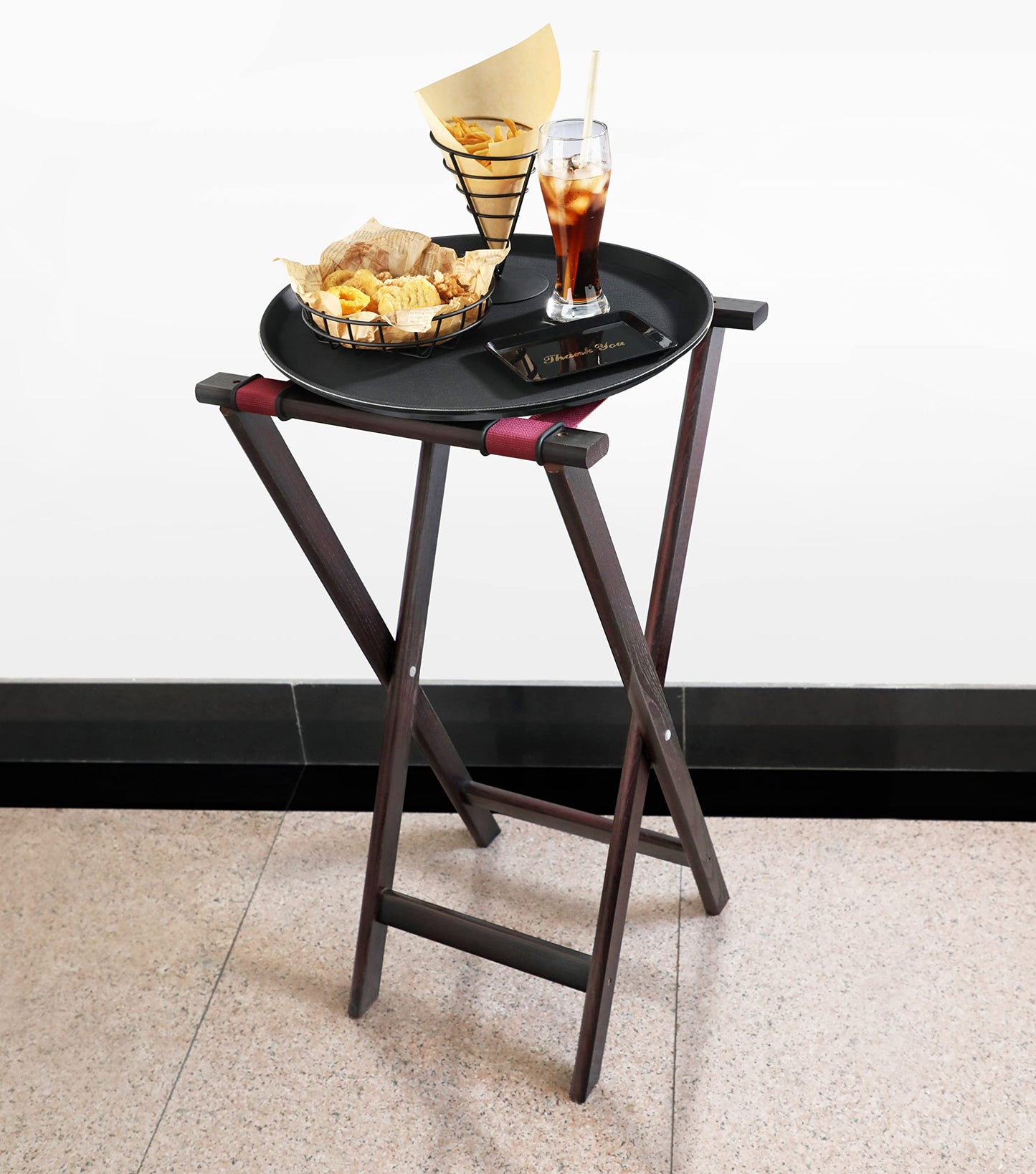 New Star Foodservice 20021 Mahogany Finish Solid Birchwood Tray Stand, 31-Inch, Brown