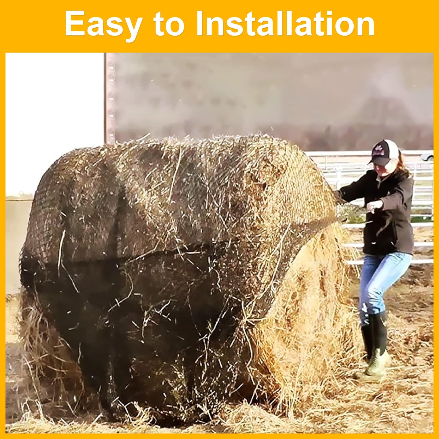 YUNPHDA Round Bale Hay Net, 5 * 5ft Feet Slow Feed Hay Net for Horses Livestocks Feeder with 1.75 Inch Holes, Holes Fits Round Bales 4x5, 5x5ft or Square Bales 3x3x8 (5 * 5ft)