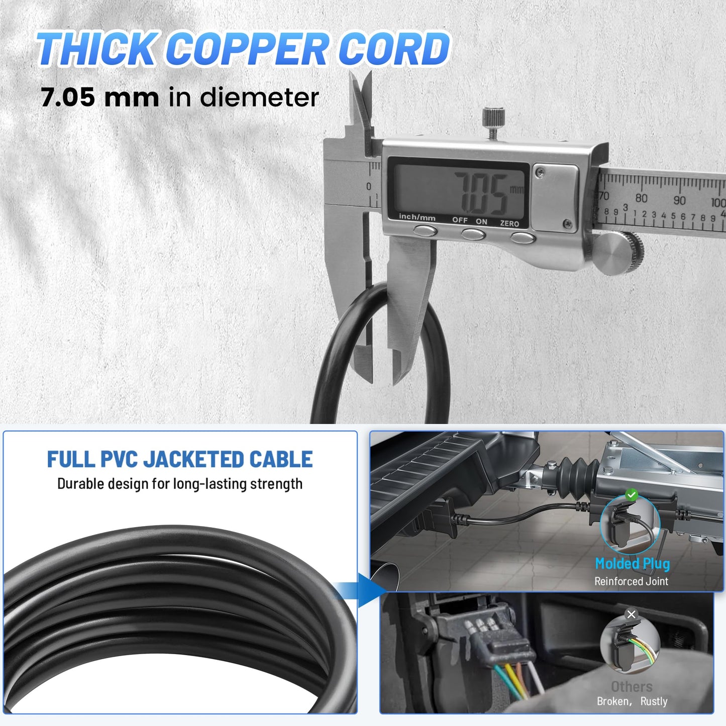 MECMO 4 Way Trailer End Connector Wire 30 Feet Jacketed Cable, Heavy Duty 18AWG Color-Coded Copper Trailer-Side Male End 4 Pin Flat Trailer Hitch Wiring Harness Utility Boat Trailer Light Plug 30ft