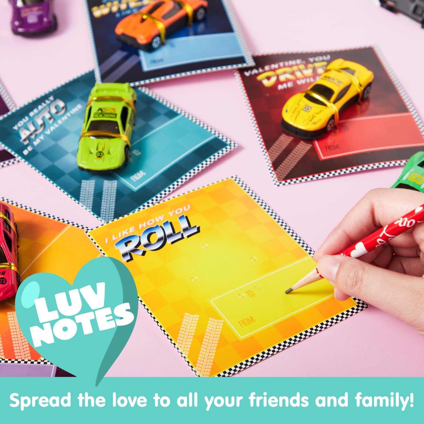 JOYIN 28-Count Valentines Day Cards with Die-Cast Racing Cars for Classroom Exchange