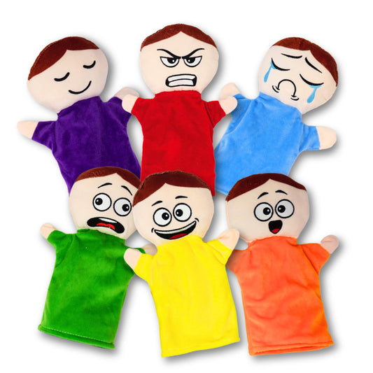 6 Pack Feeling Hand Puppets for Kids with 6 Core Emotions, with Moveable Arms, Soft Plush Hand Puppets for Toddlers, Early Education Toys, Social Emotional Learning Activities by 4E's Novelty