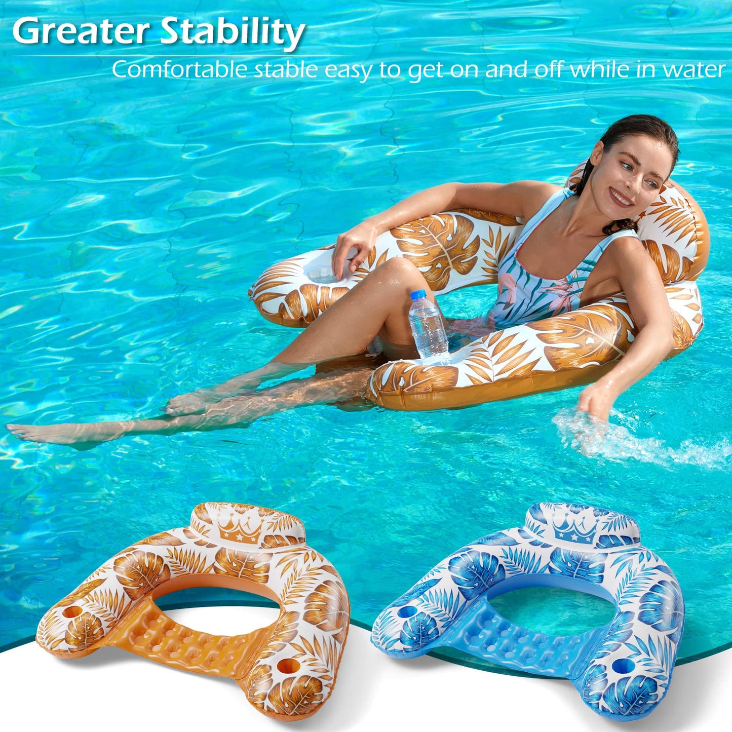 Jasonwell Inflatable Pool Float Chair - 2 Pack Floating Pool Chair Lounge Floats for Swimming Pool Water Chair Pool Lounger with Cup Holder Toy Party Floaties for Adults