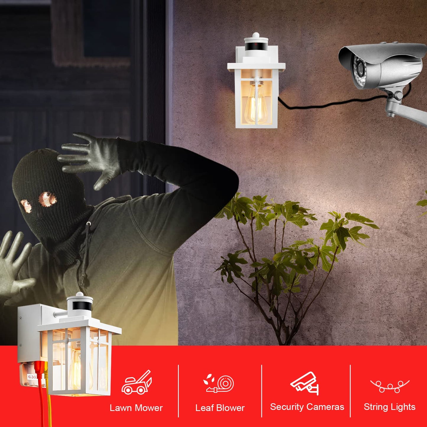 Myhaptim Porch Lights with GFCI Outlet,Dusk to Dawn Motion Sensor Outdoor Lights,3 Lighting Modes White Front Door Light，Waterproof Exterior Light Fixture,Outside Lamp for House Patio Garage
