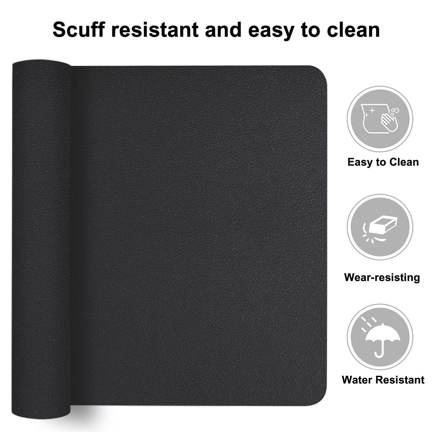 CHKDSK Double-Side Desk Mat,47.24''×23.62'',PU Leather Large Mouse Pad Protector for Table,Easy Clean Desk Mat Computer Keyboard Mat for Office (Black+Black)