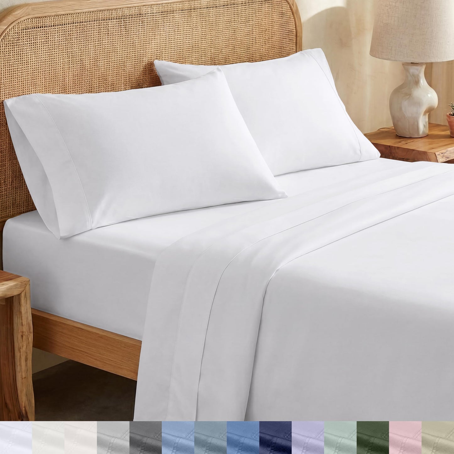 California Design Den Twin Sheets Set - Soft 100% Organic Cotton Sheets with Deep Pockets, Crisp Percale, Breathable and Durable Bedding Set - White