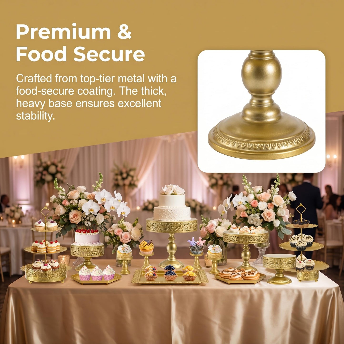Jucoan 10 Pieces Gold Metal Cake Stand Set, Cupcake Holder Pastry Candy Fruits Serving Plate, Gold Dessert Table Stands and Trays Set for Wedding Birthday Baby Shower Bridal Party