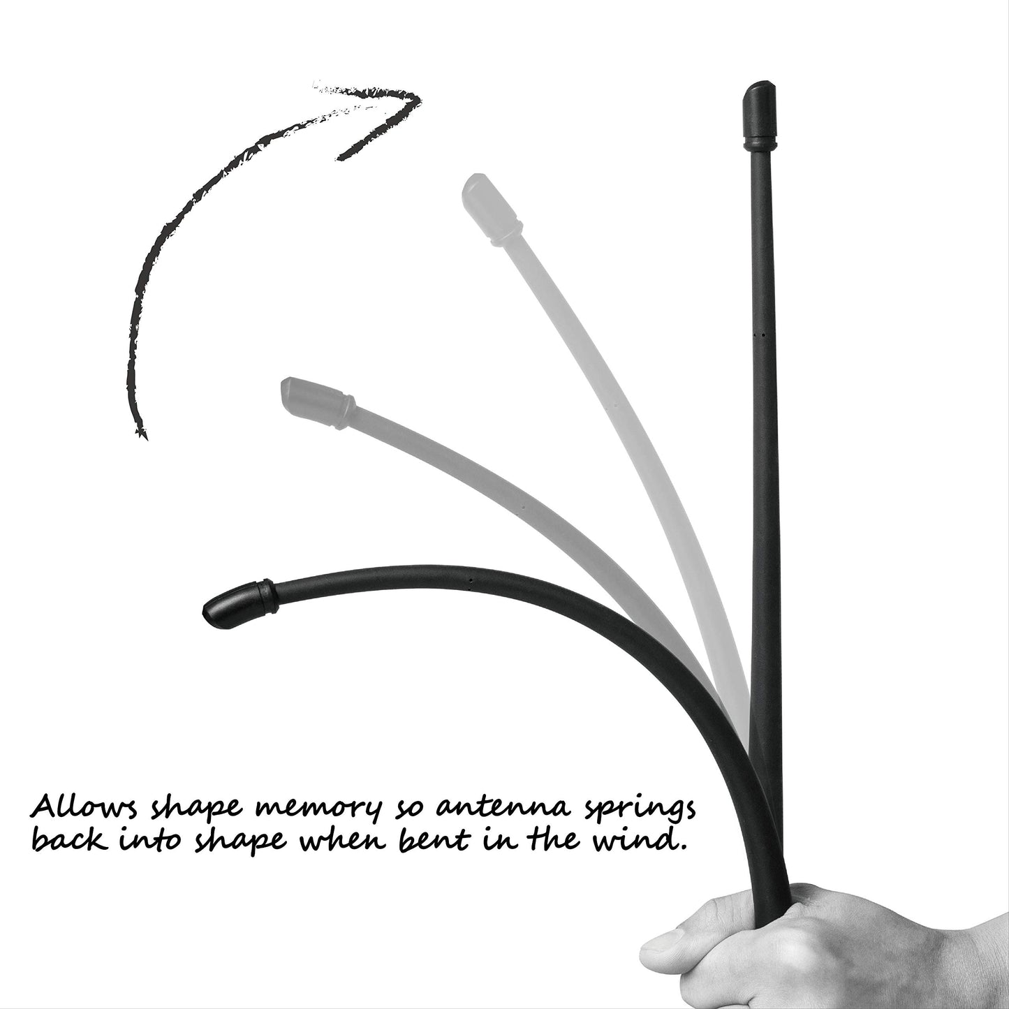 RYDONAIR Antenna Compatible with Jeep Wrangler JK JKU JL JLU Rubicon Sahara (2007-2024) | 13 inches Flexible Rubber Antenna Replacement | Designed for Optimized FM/AM Reception
