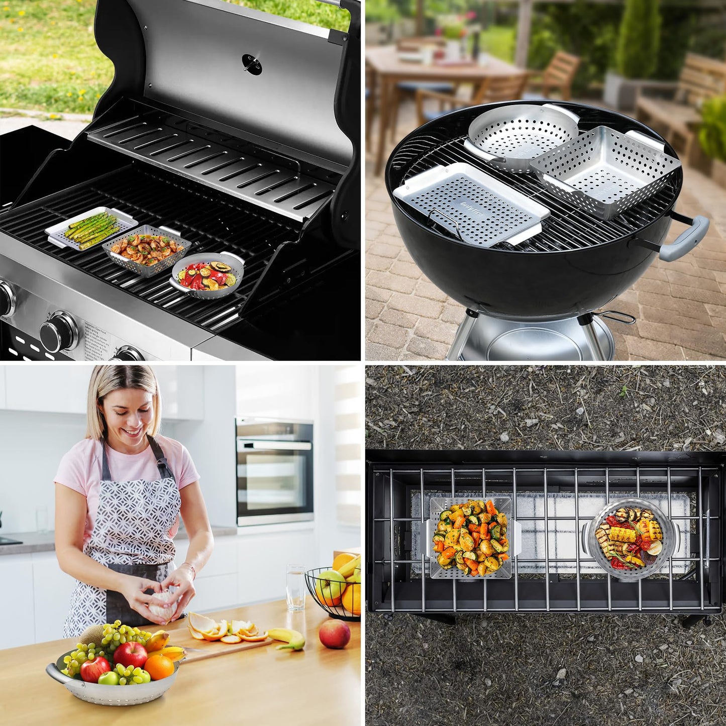 Onlyfire 3 Pack Grill Baskets, Stainless Steel Vegetable Baskets, Mini BBQ Grilling Basket Set, Grill Pan for Outdoor Grill