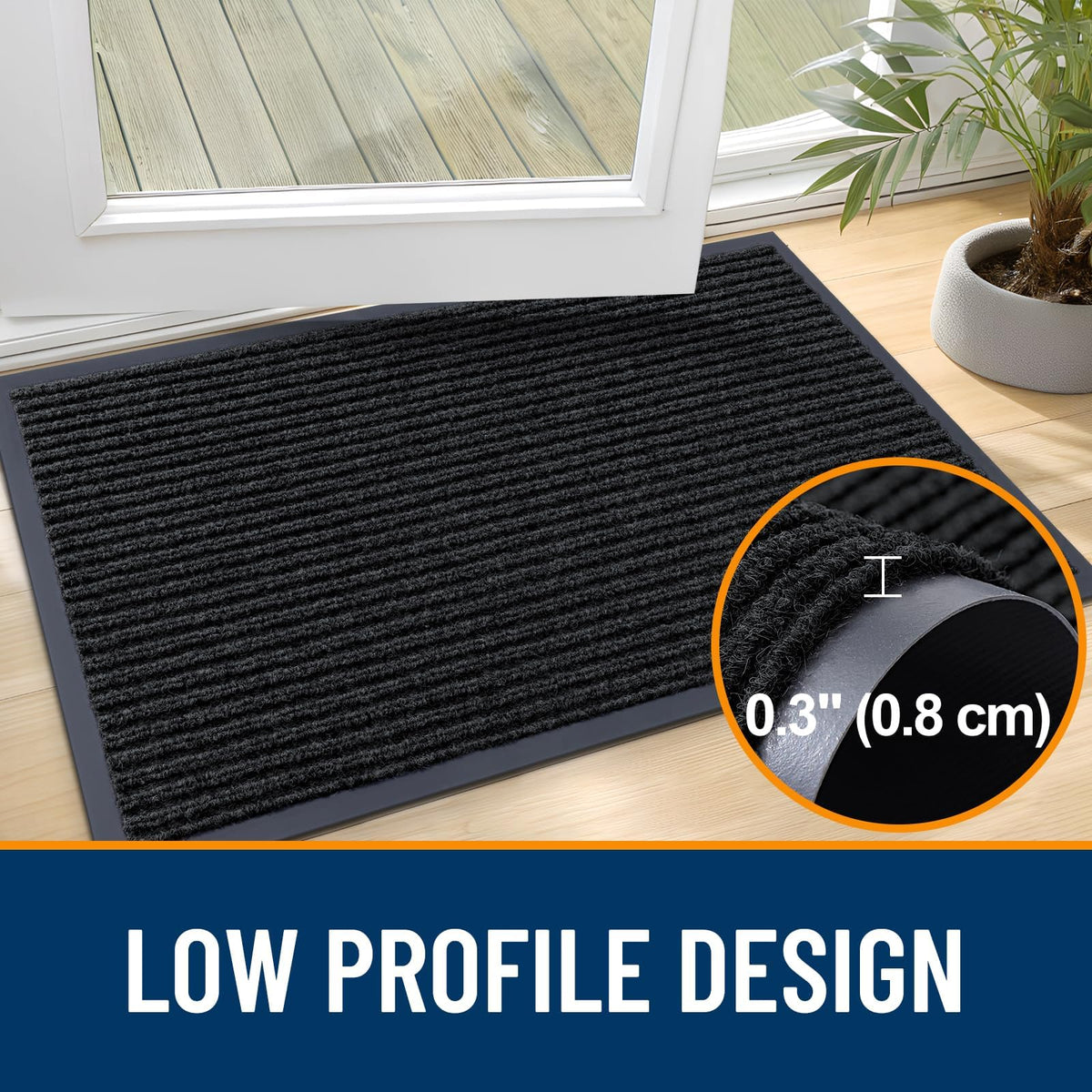 OLANLY Front Door Mat Indoor Outdoor Waterproof Doormat, Low Profile Non Slip Welcome Mat, Easy Clean Heavy Duty Durable Outdoor Mats for Entrance, 35"x23", Black