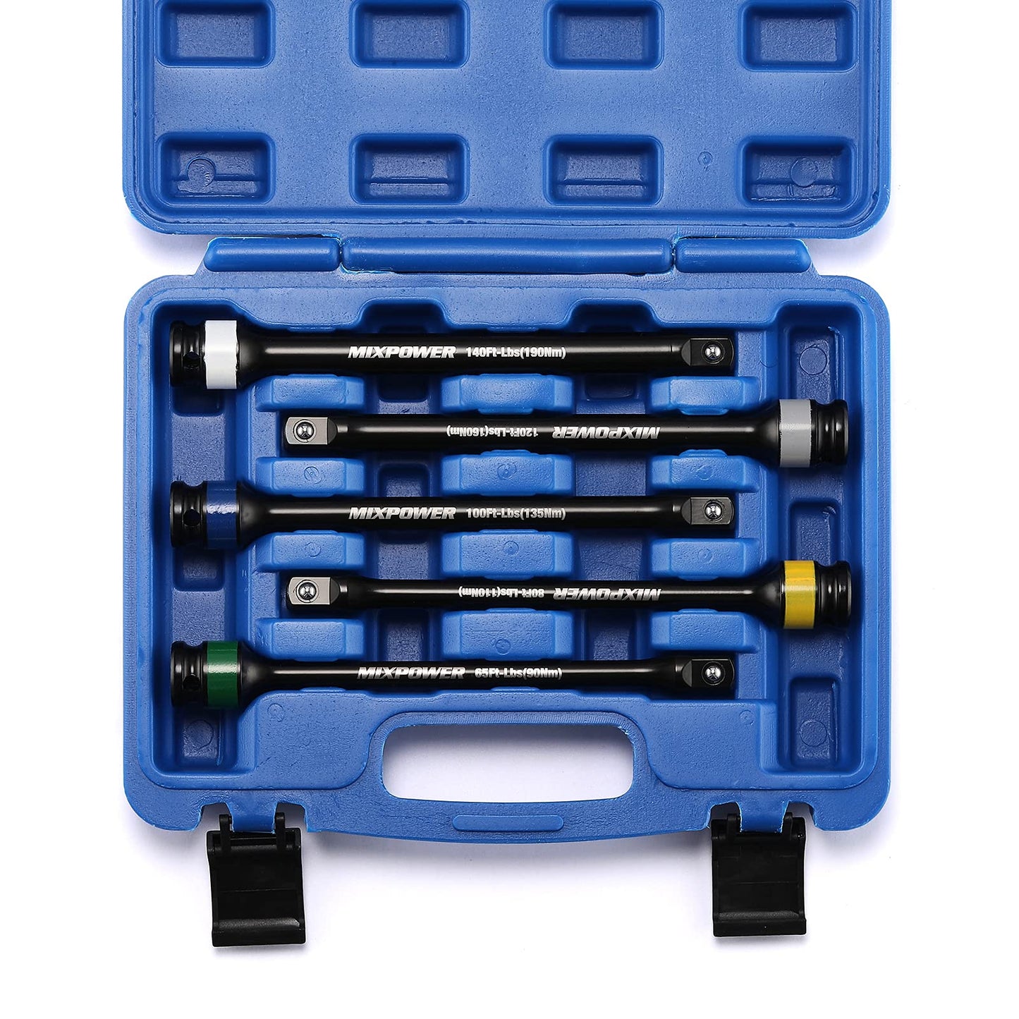MIXPOWER 5 Pieces 1/2" Drive Torque Limiting Socket Extension Bars, 8 in Long Color-Tool Kit 65-140 ft/lb Set