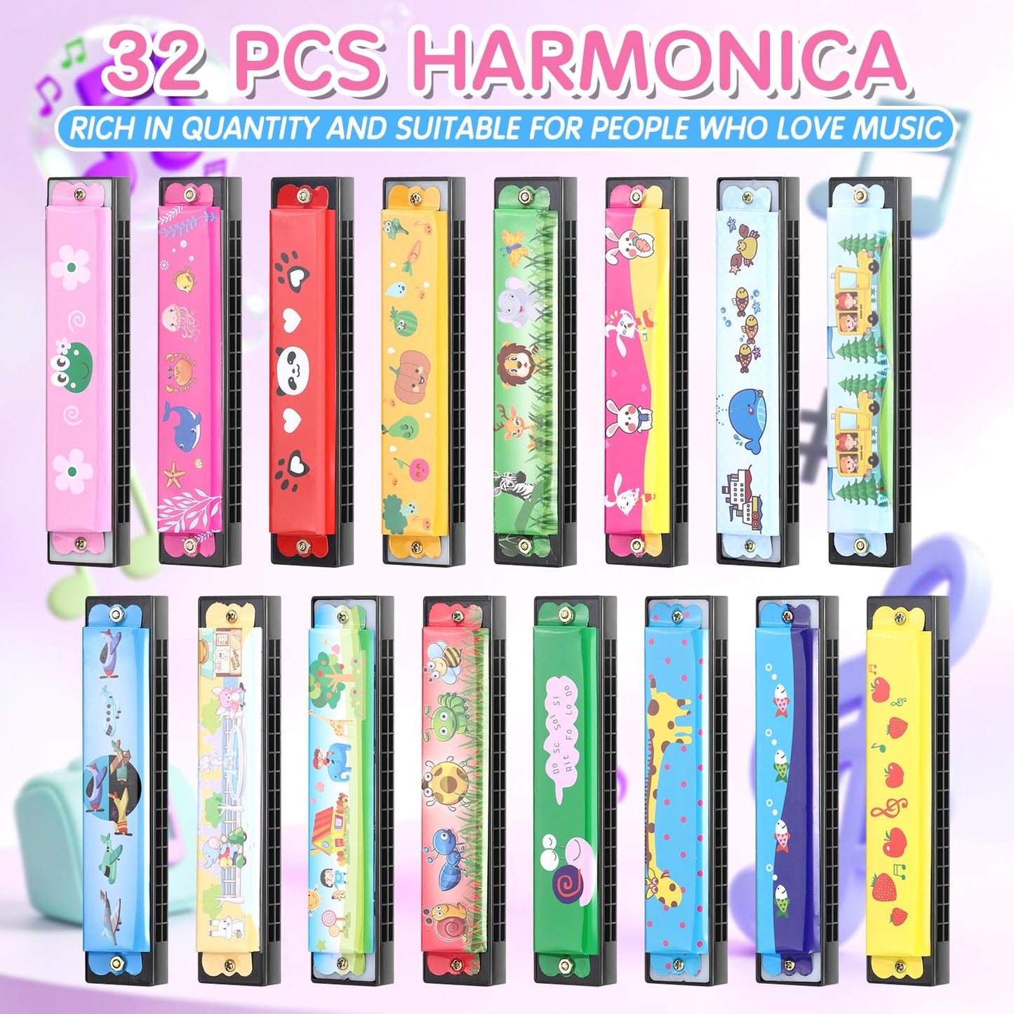 32 Pcs Harmonica, 16 Holes Cartoon Harmonica Toy with Double Row - Perfect for Adult Beginners' Musical Instrument Toy Gift, Birthday Parties, Christmas Harmonicas