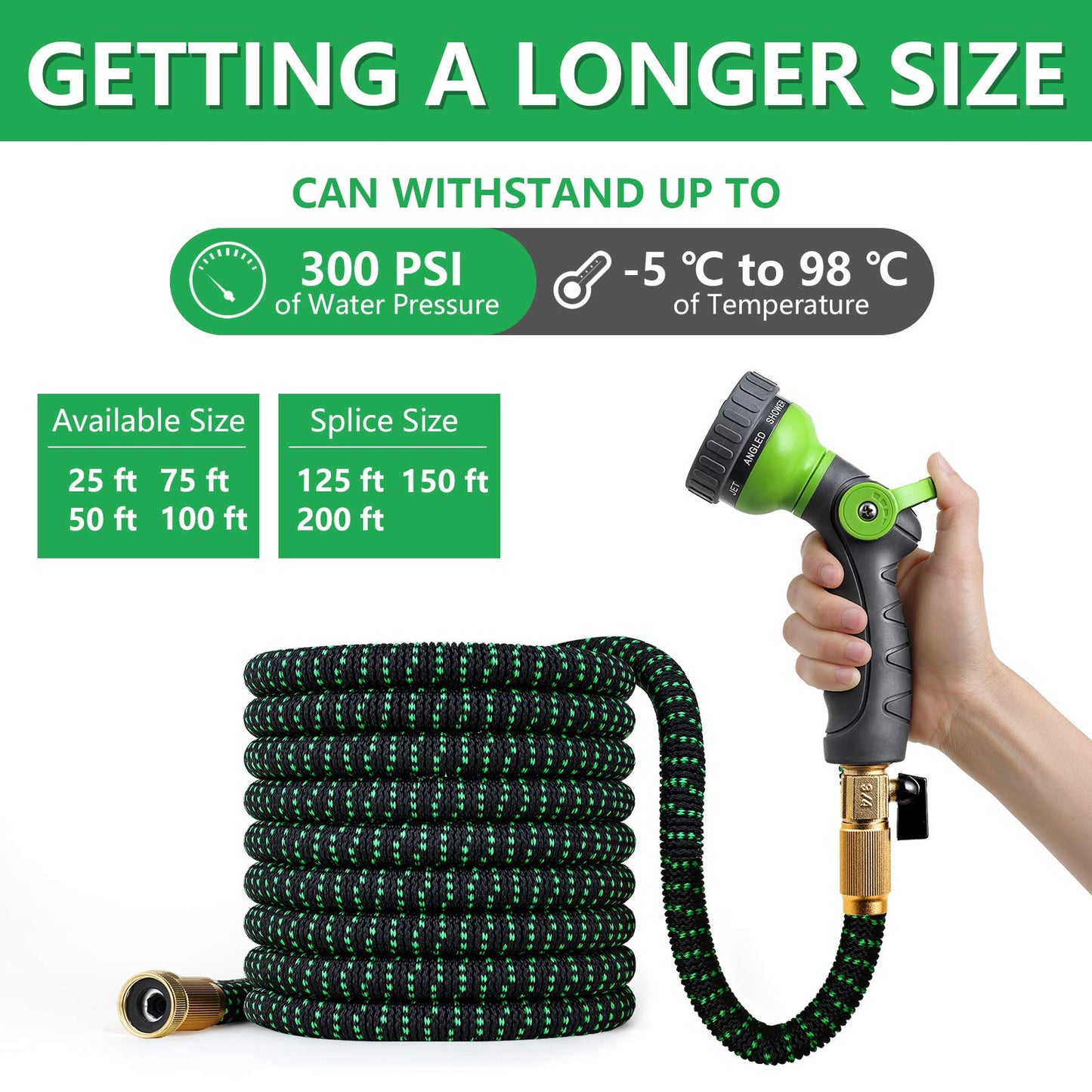 360Gadget Expandable and Flexible Garden Hose 75 ft Water Hose with 3/4" Brass Fittings and 8 Function Sprayer Nozzle, Retractable, Kink Free, Collapsible, Lightweight Hose for Outdoors