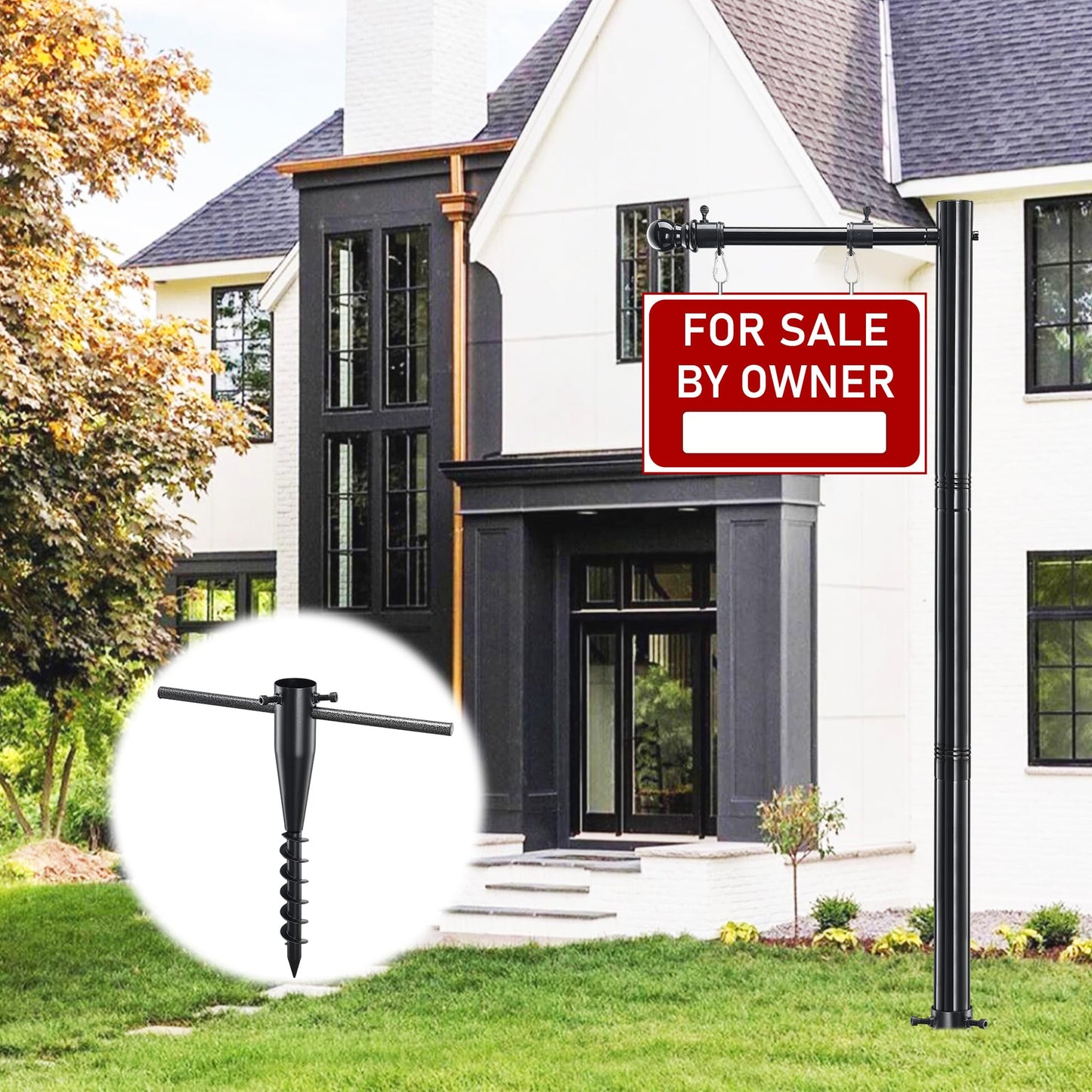 Real Estate Sign Post, 254cm Realtor Yard Sign Post for Sale Signs, Rent Signs, Open House Signs for Real Estate, 88cm Arm Holds up to 63cm Sign, Black (No Sign Included)
