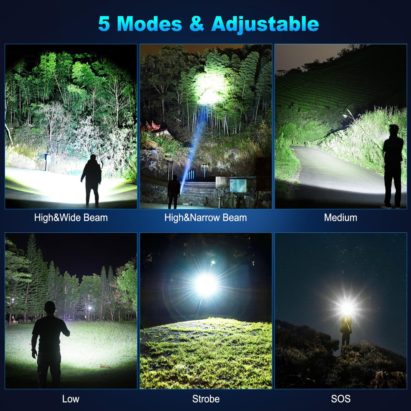 Rechargeable Flashlight 990,000 Lumens, BCOTE Super Bright Led Flashlights, Flash Light with ΒATTERY & 12 Hours Runtime, Zoomable, IPX6 Waterproof Flashlight High Lumens for Emergency Camping