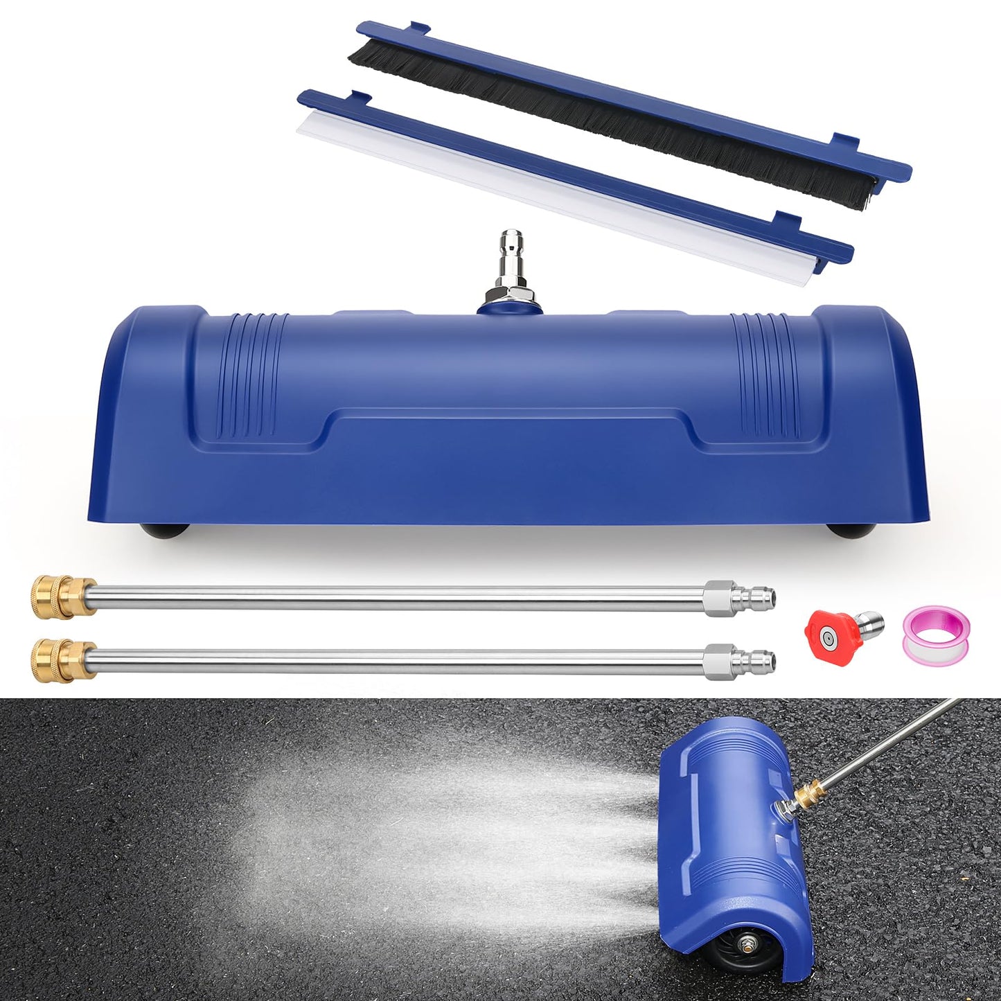 BlumWay 15" Pressure Washer Surface Cleaner - Stainless Steel Surface Cleaner for Pressure Washer Accessories for Concrete, Sidewalk, Driveway, Patio - 1/4” Quick Plug, 2 Extension Wands, 4000 PSI Max