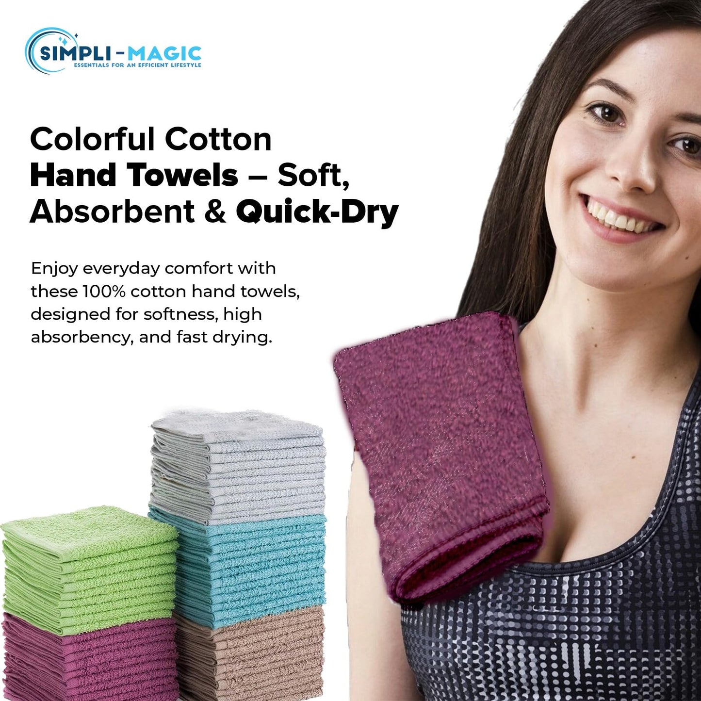 Simpli-Magic Cotton Washcloths and Cleaning Cloths, Multi Color, 48 Pack, Size: 12" x 12"