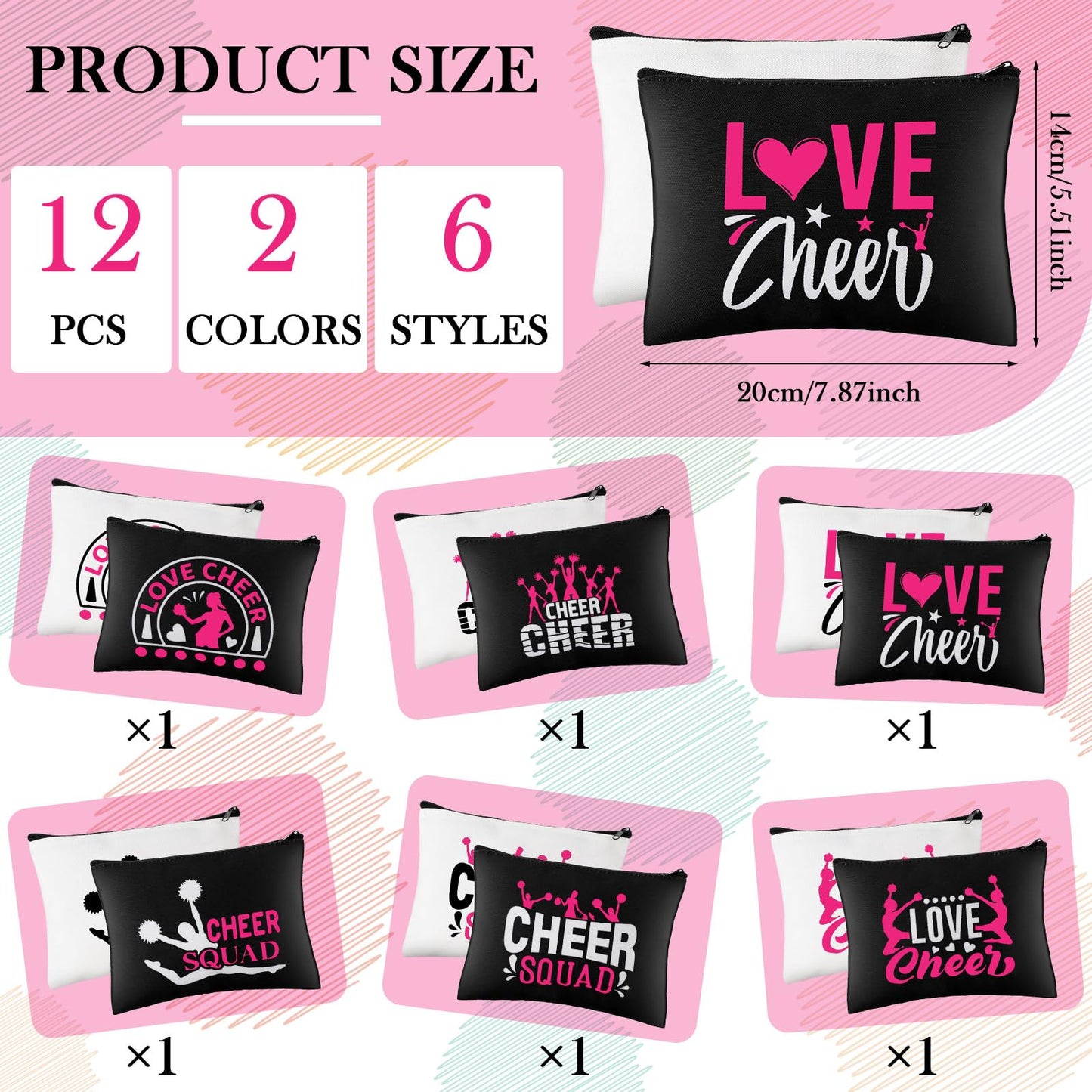 48 Pcs Cheer Gifts Kit 12pcs Canvas Makeup Cheer Bags for Cheerleaders 12pcs Cheer Scrunchies Bulk 12pcs Cheerleading Makeup Mirror 12pcs Lipstick Lip Balm Holder Keychain for Cheerleader Girls