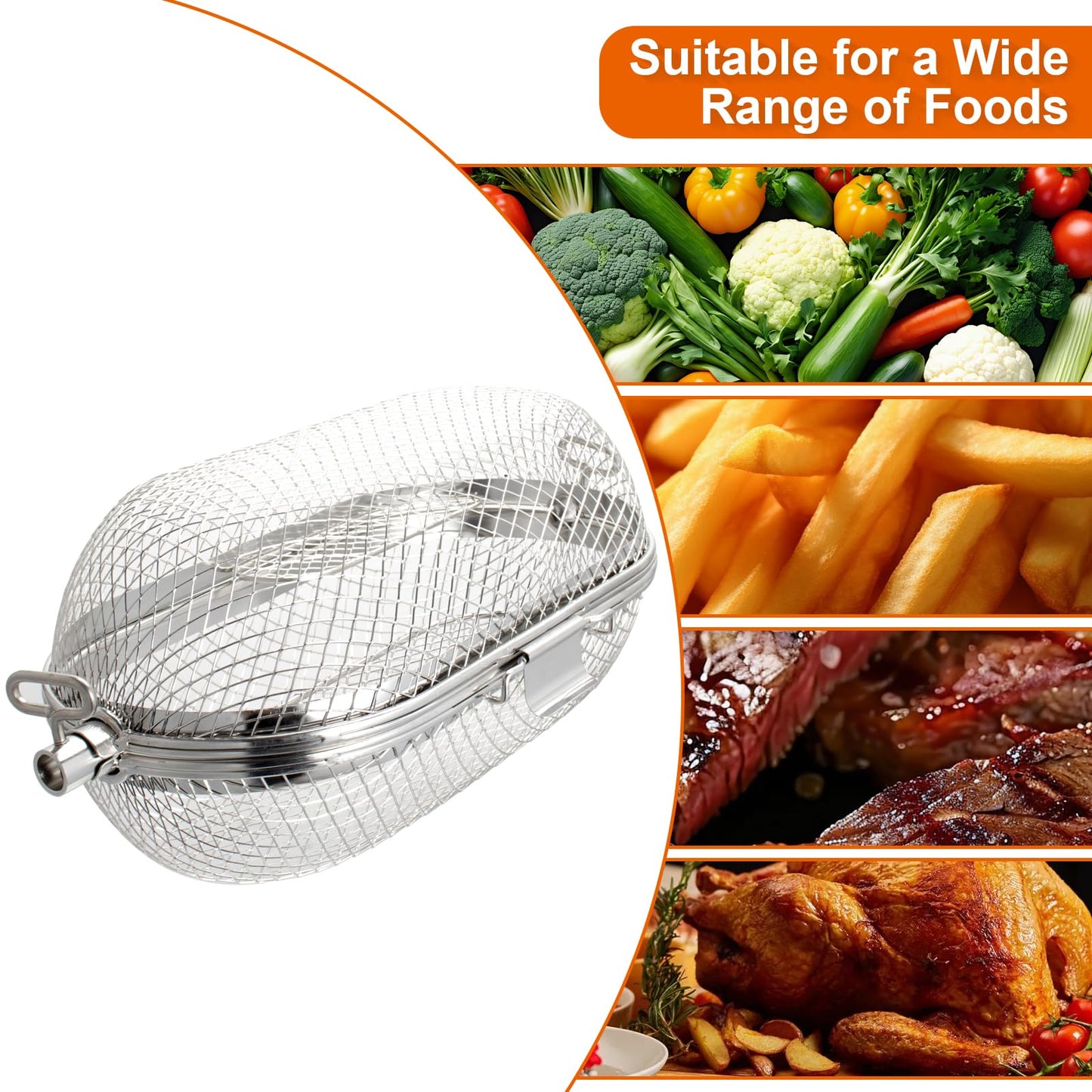 64000 Rotisserie Grill Baskets for Napoleon Outdoor Grill, Fits Universal Standard Spit Rods, Rotisserie Grill Basket Accessory-Even Cooking of Wings French Fries Veggies Kabobs